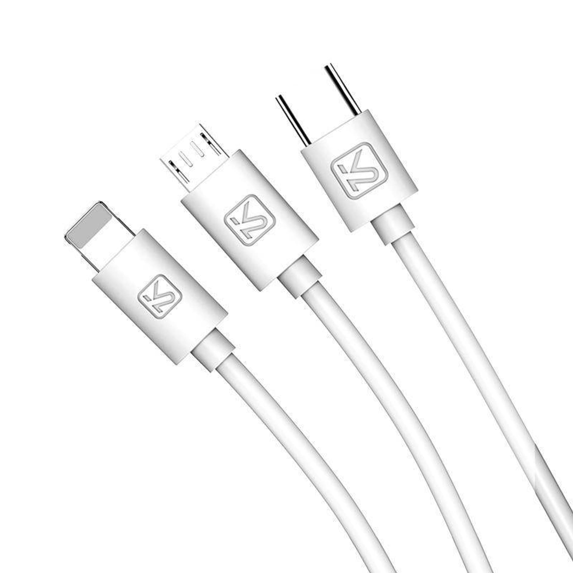 

Kabel 3w1 2,8A 1m USB - USB-C + Micro USB + Lightning KAKUSIGA KSC-078 biały