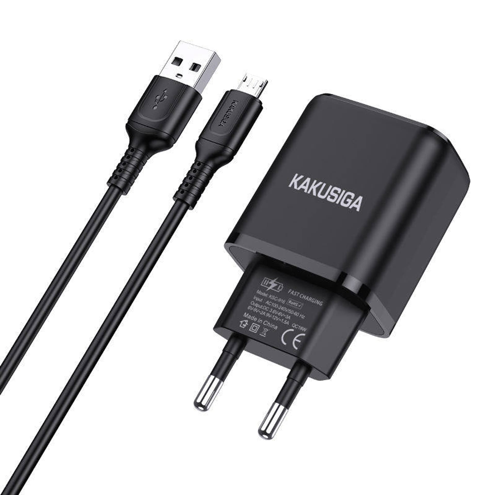

Ładowarka Sieciowa 18W USB + Kabel USB - Micro USB KAKUSIGA KSC-917 czarna