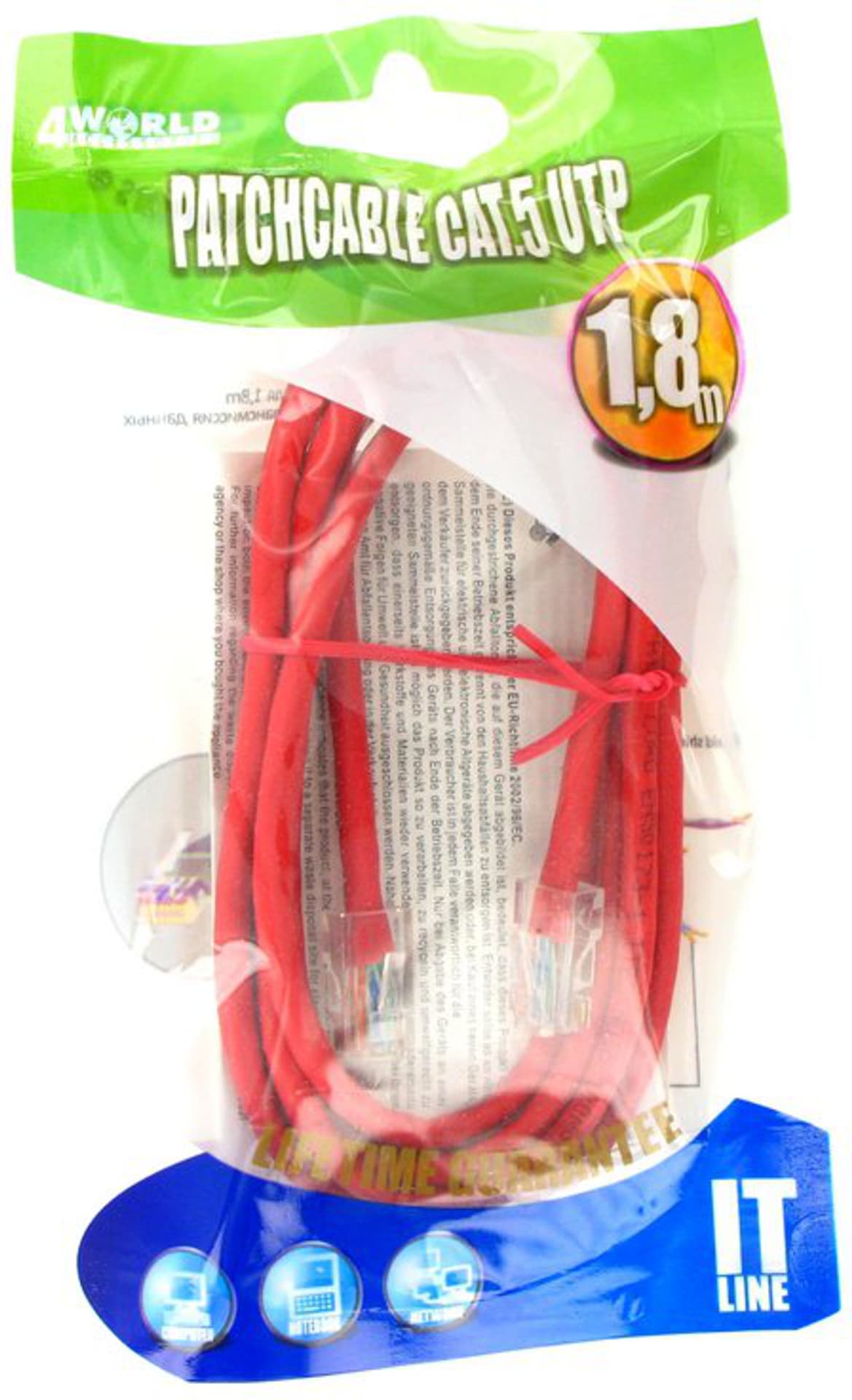 

4WORLD Patchcord UTP Cat.5e 1.8m RJ45 Bez osłonki Czerwony 1.8 Patchcord