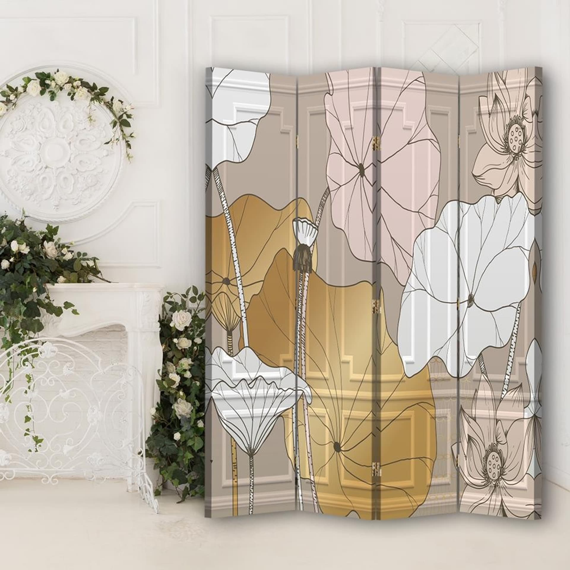 

Parawan dwustronny obrotowy, Kwiaty vintage (Rozmiar 145x170)