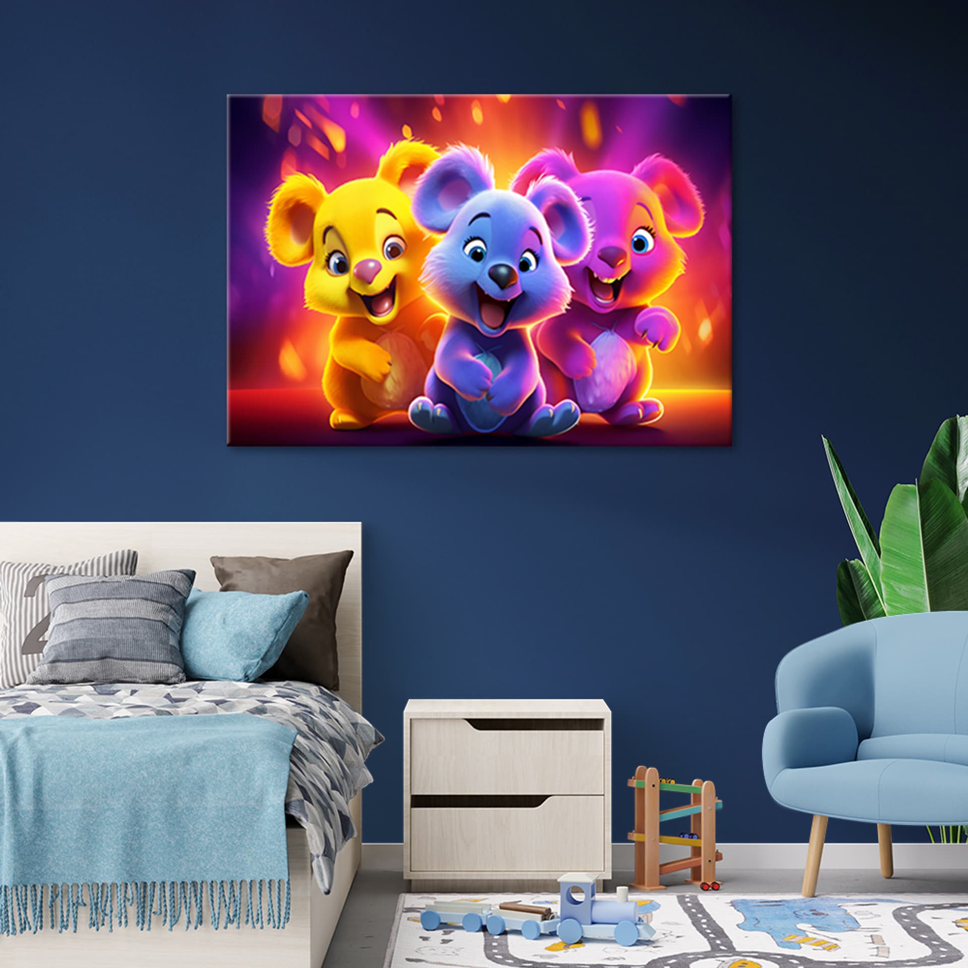 

Obraz Deco Panel, Neonowe niedźwiadki abstrakcja (Rozmiar 120x80)