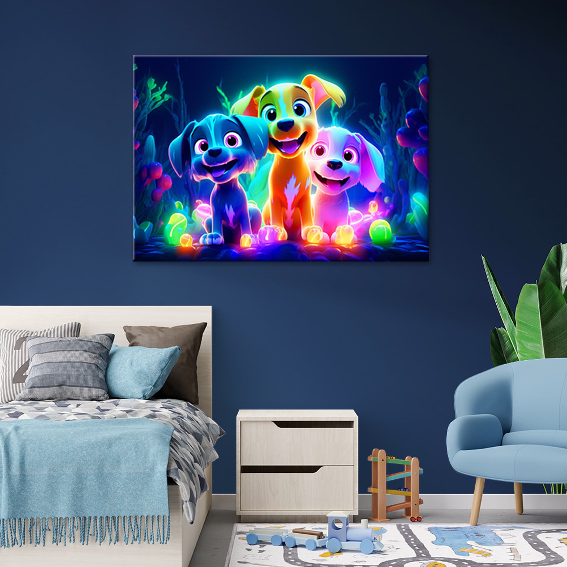 

Obraz Deco Panel, Neonowe psy z kreskówki (Rozmiar 120x80)