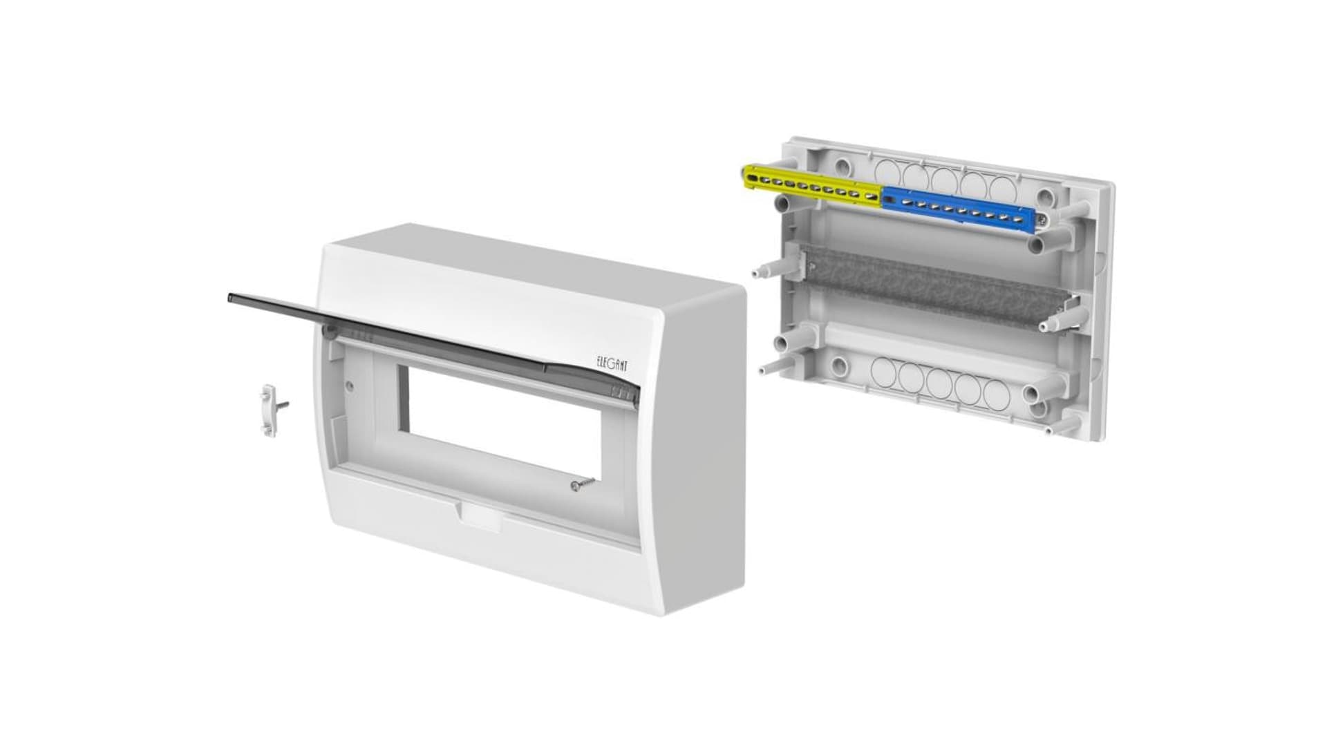 

Rozdzielnica natynkowa elektryczna 1x12 ELEGANT biała IP40 drzwi transparentne dymne 2423-01