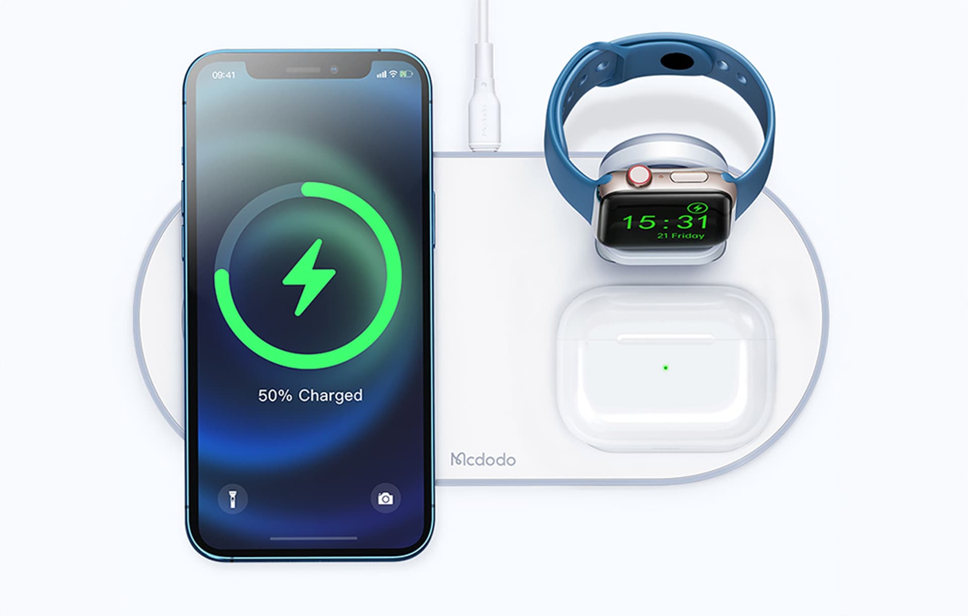 

Ładowarka bezprzewodowa Mcdodo CH-7062 3w1 15W (telefon/TWS/Apple watch) biała, Telefon/tws/apple watch) biał