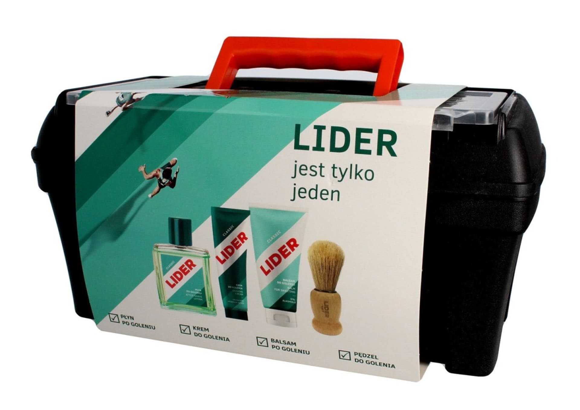 

Lider Zestaw prezentowy - Skrzynka Classic (woda po/gol 100ml+krem do gol.65g+balsam po goleniu 100ml+pędzel)