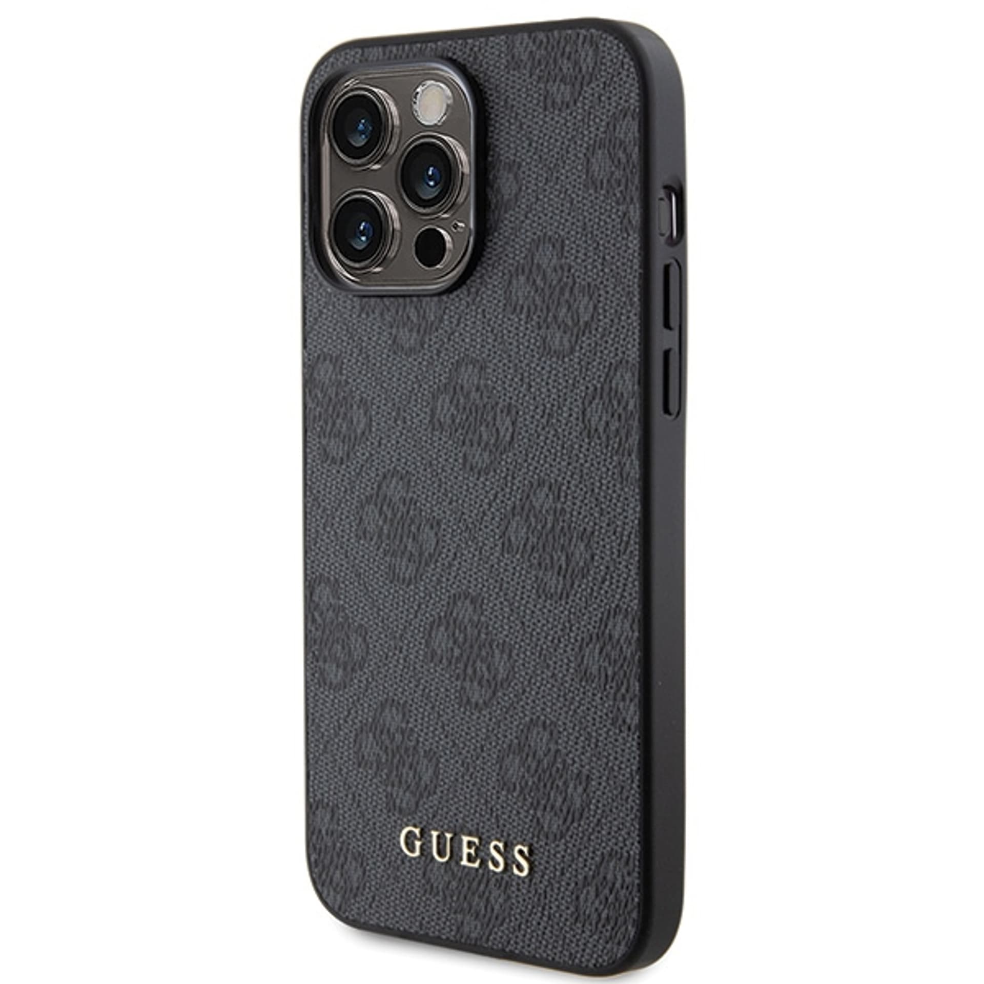 

Guess GUHCP15LG4GFGR iPhone 15 Pro 6.1" szary/grey hard case 4G Metal Gold Logo