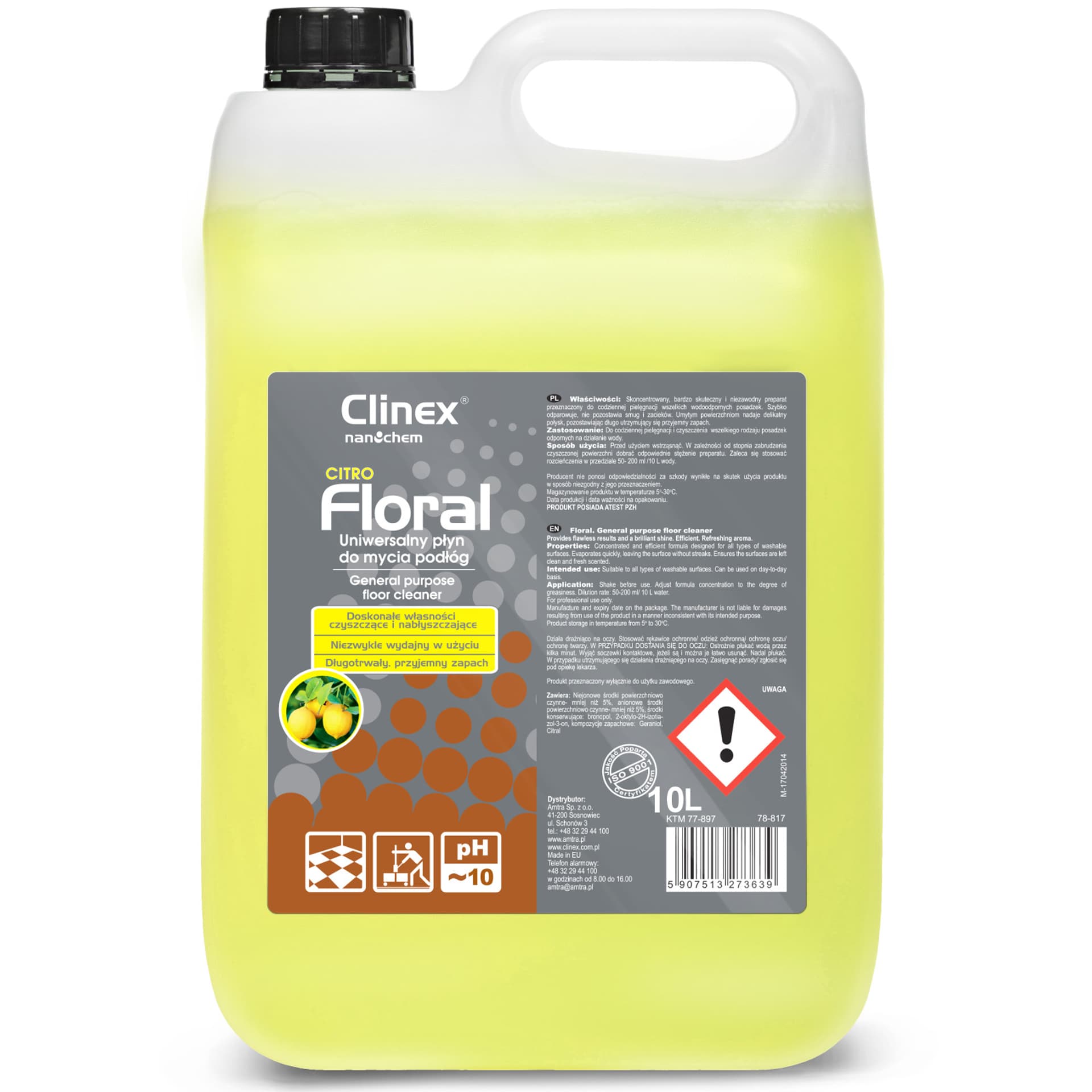 

Płyn do mycia podłóg bez smug połysk zapach CLINEX Floral - Citro 10L