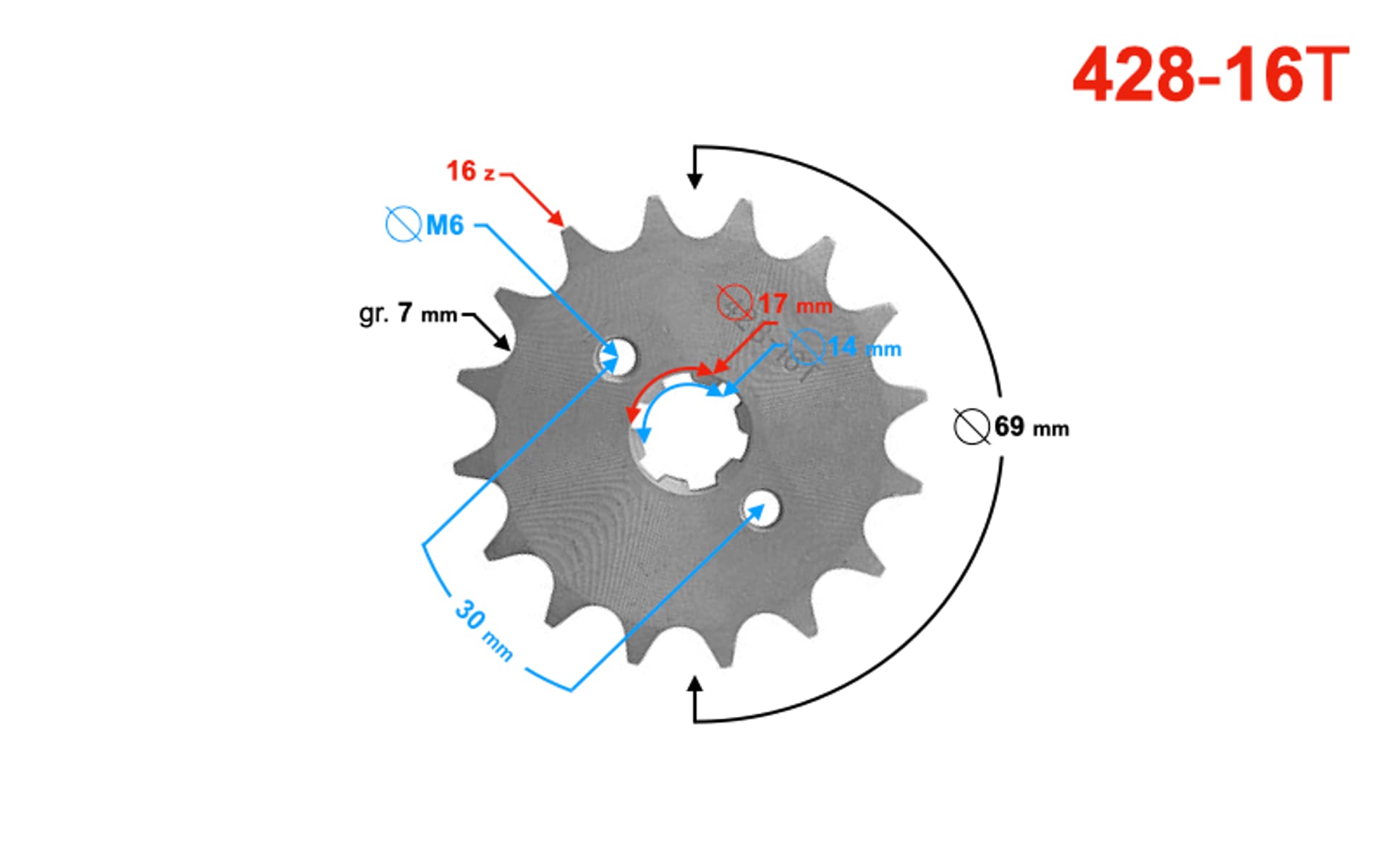 

Zębatka 428-16 do motoroweru (z otworami)
