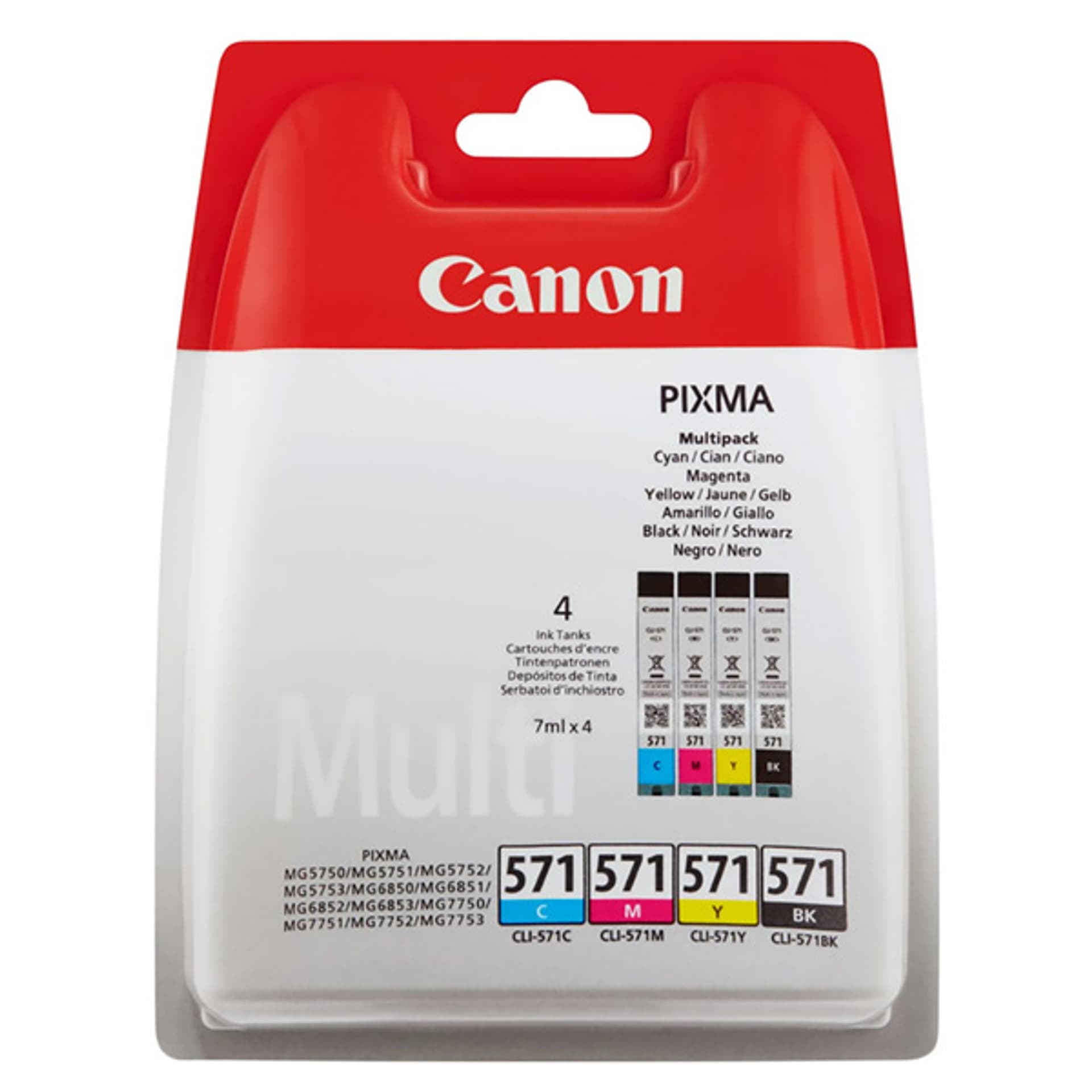 

Canon oryginalny ink / tusz CLI-571 C/M/Y/BK, CMYBK, blistr z ochroną, 7ml, 0386C004, Canon 4-pack PIXMA MG5700, MG6800, TS6000