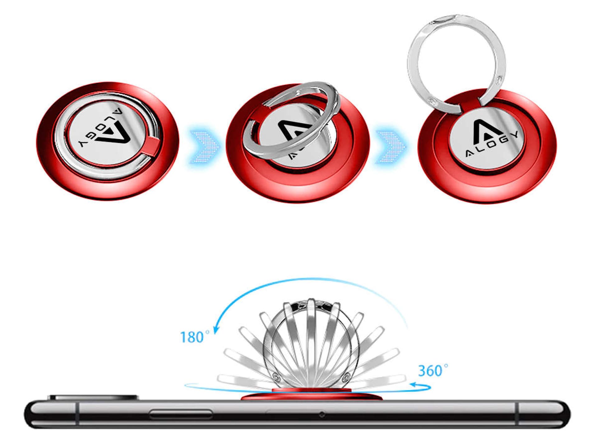 

Uchwyt na telefon palec Alogy Ring Holder stojak pierścień podstawka Czerwony