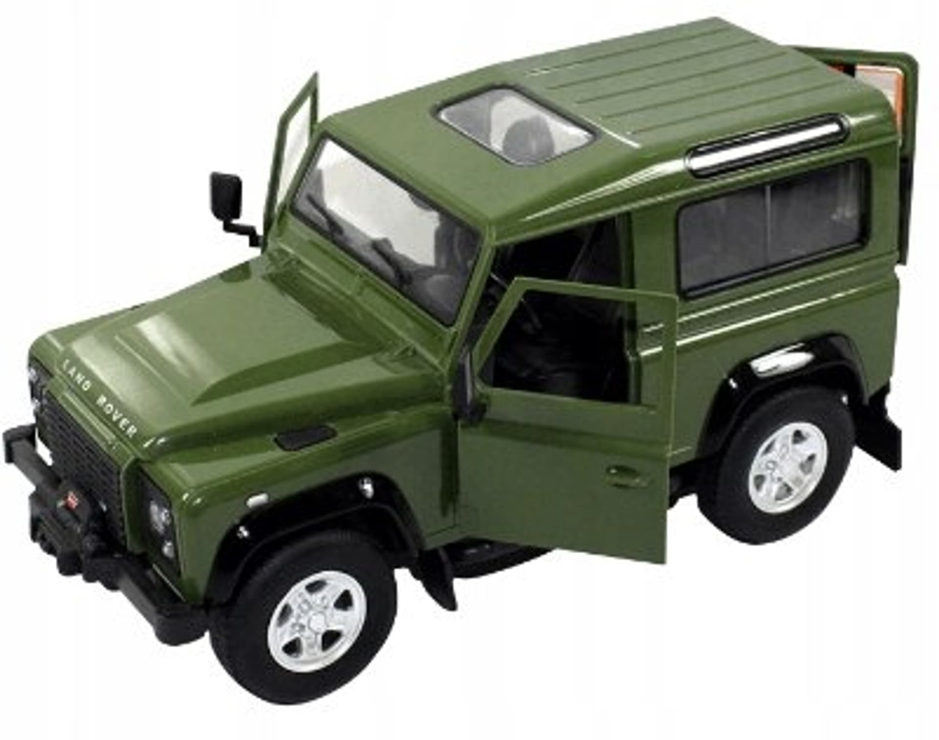 

Land Rover Defender zielony RASTAR model 1:14 Zdalnie sterowanie auto + Pilot 2,4 GHz + Ręcznie otwierane drzwi