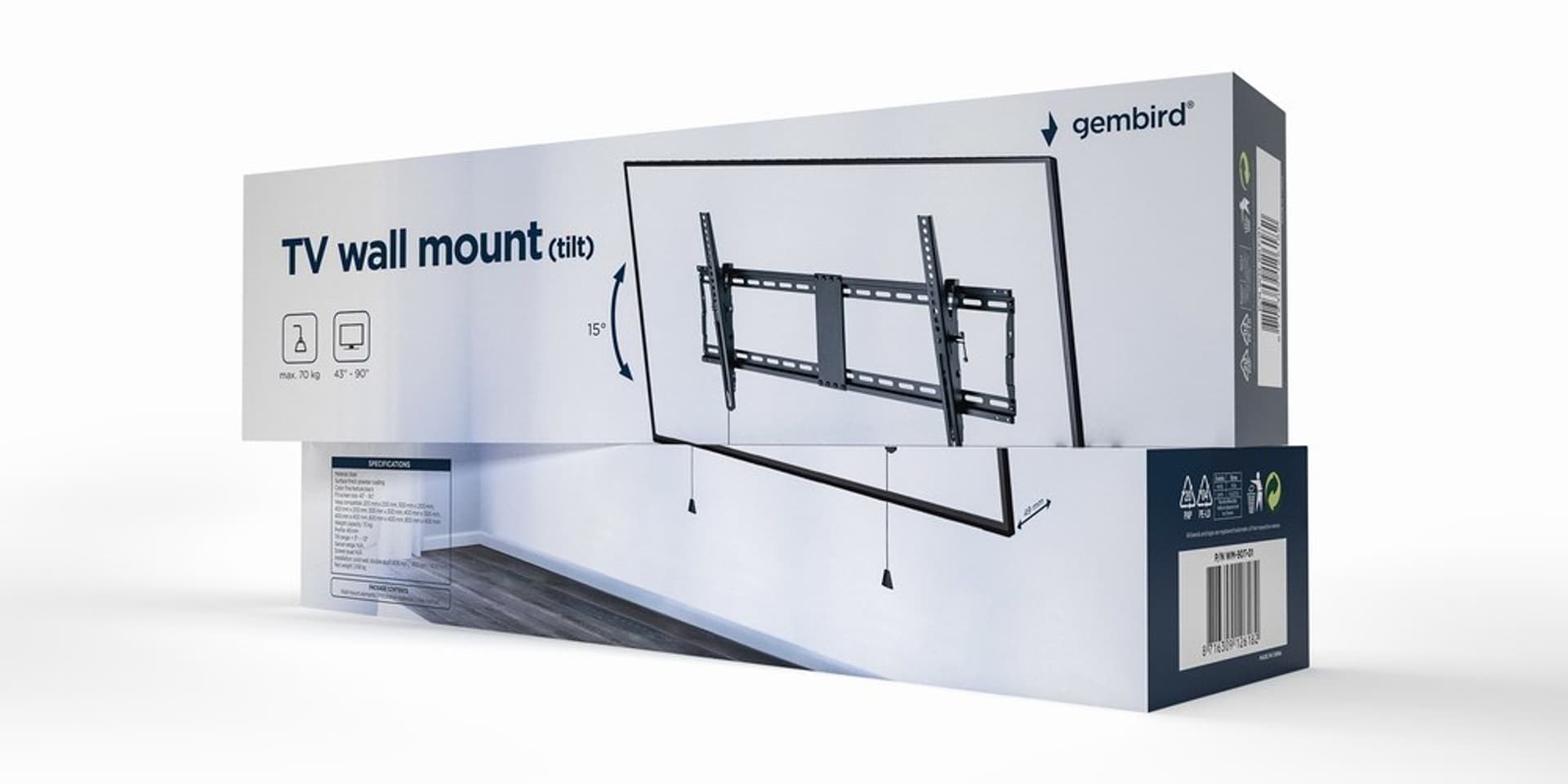 

GEMBIRD UCHWYT ŚCIENNY REGULOWANY LCD 43-90 VESA MAX 800 X 400MM, DO 70KG