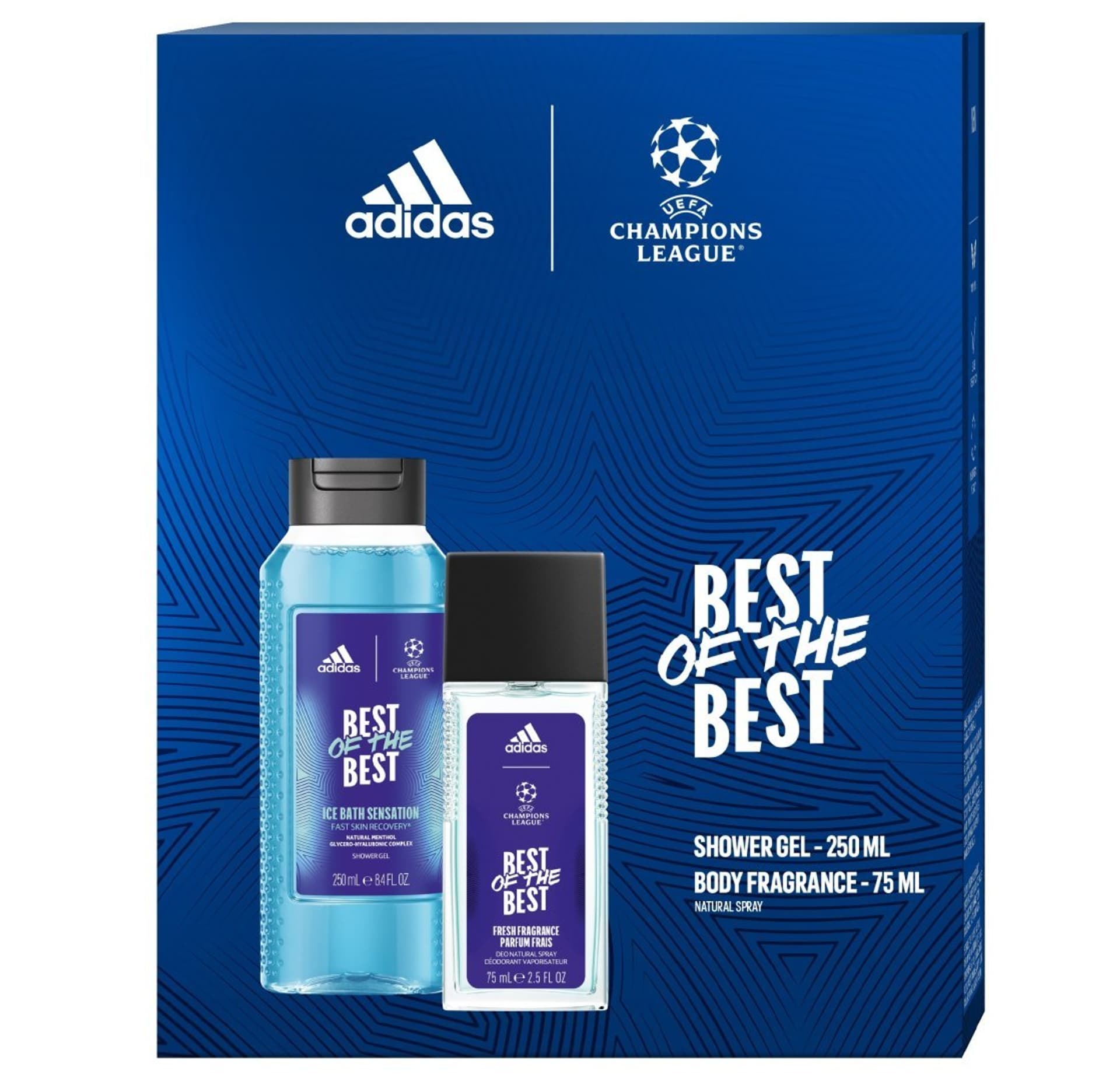 

ADIDAS UEFA CHAMPIONS LEAGUE Zestaw prezentowy Best of The Best (Dezodorant naturalny spray 75ml + Żel pod prysznic 3w1 250ml)