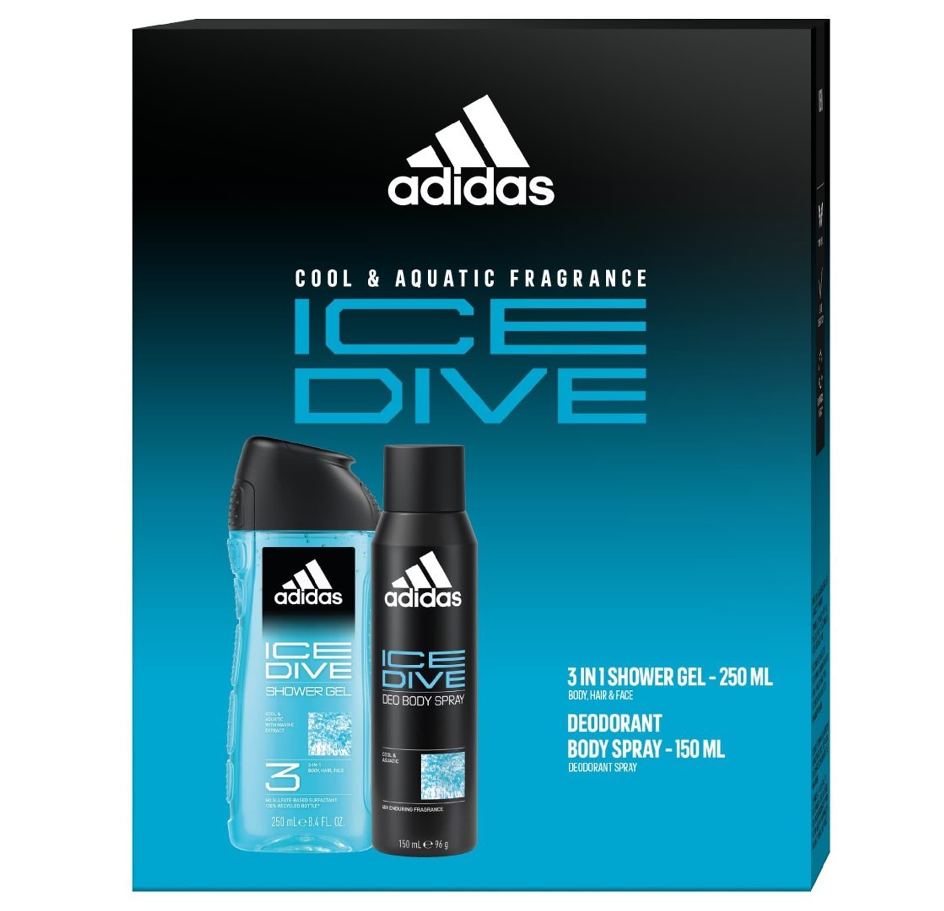 

ADIDAS Zestaw prezentowy Ice Dive (Dezodorant spray 150ml+Żel pod prysznic 3w1)