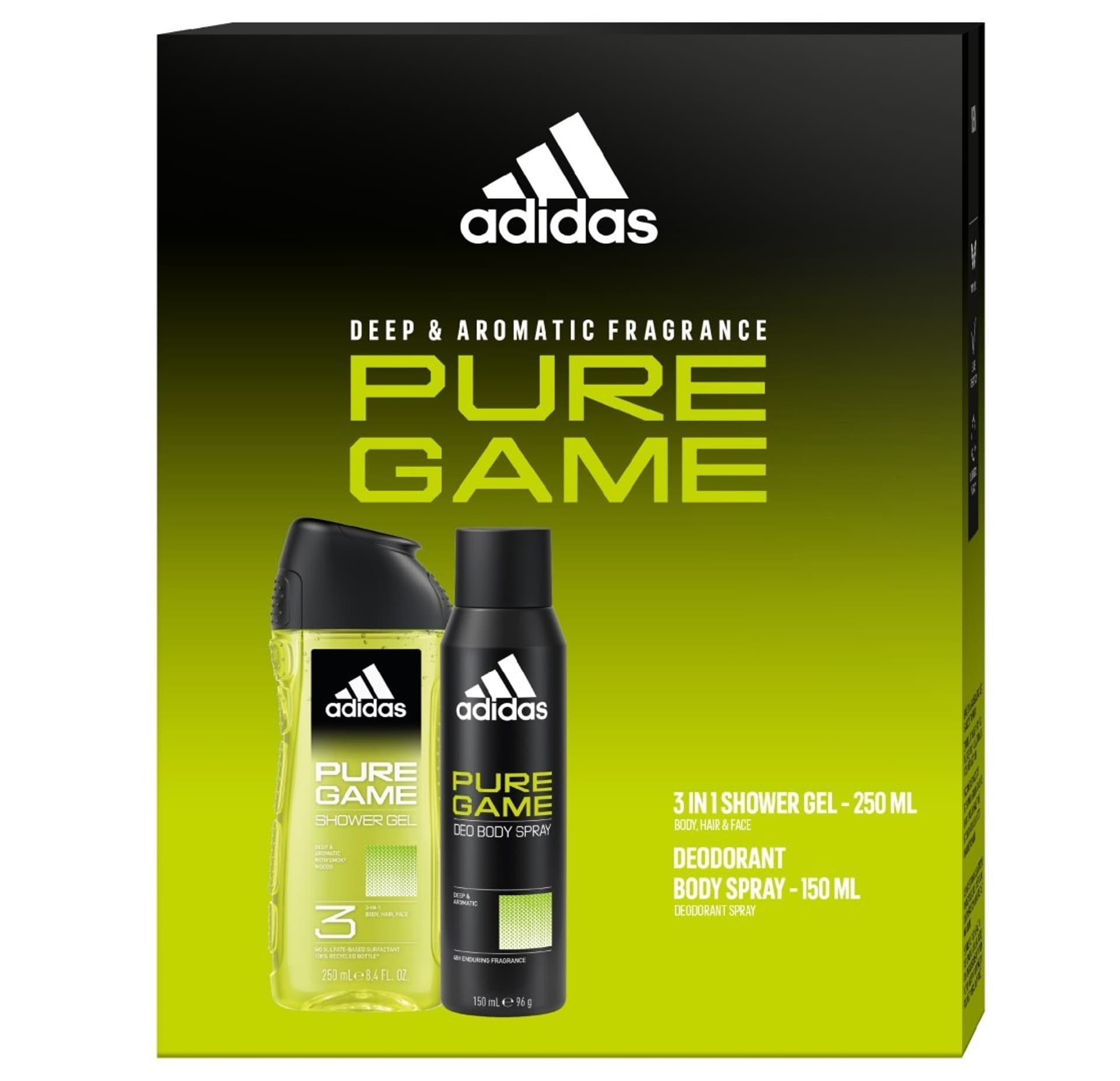 

ADIDAS Zestaw prezentowy Pure Game (Dezodorant spray 150ml+Żel pod prysznic 3w1 250ml)