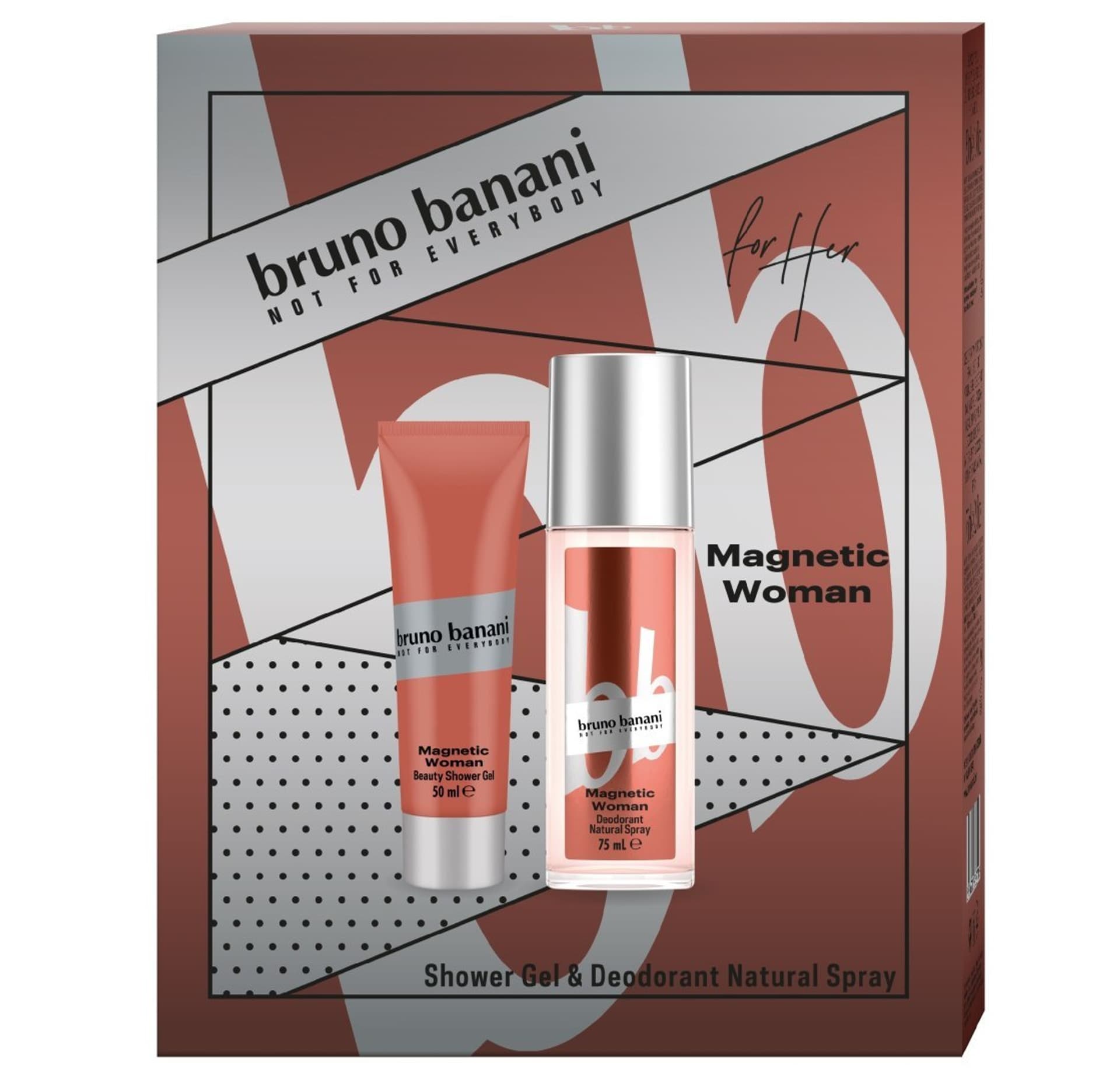 

BRUNO BANANI Zestaw prezentowy Magnetic Woman (Dezodorant naturalny spray 75ml+Żel pod prysznic 50ml))