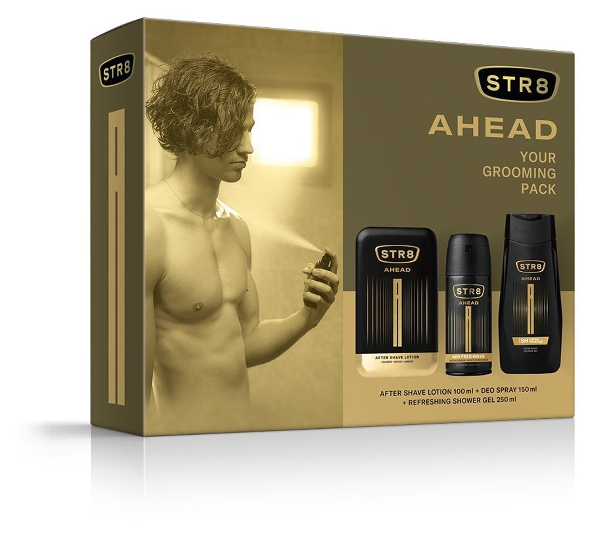 

STR 8 Zestaw prezentowy Ahead (Woda po goleniu 100ml+Deo spray 150ml+Żel pod prysznic 250ml)