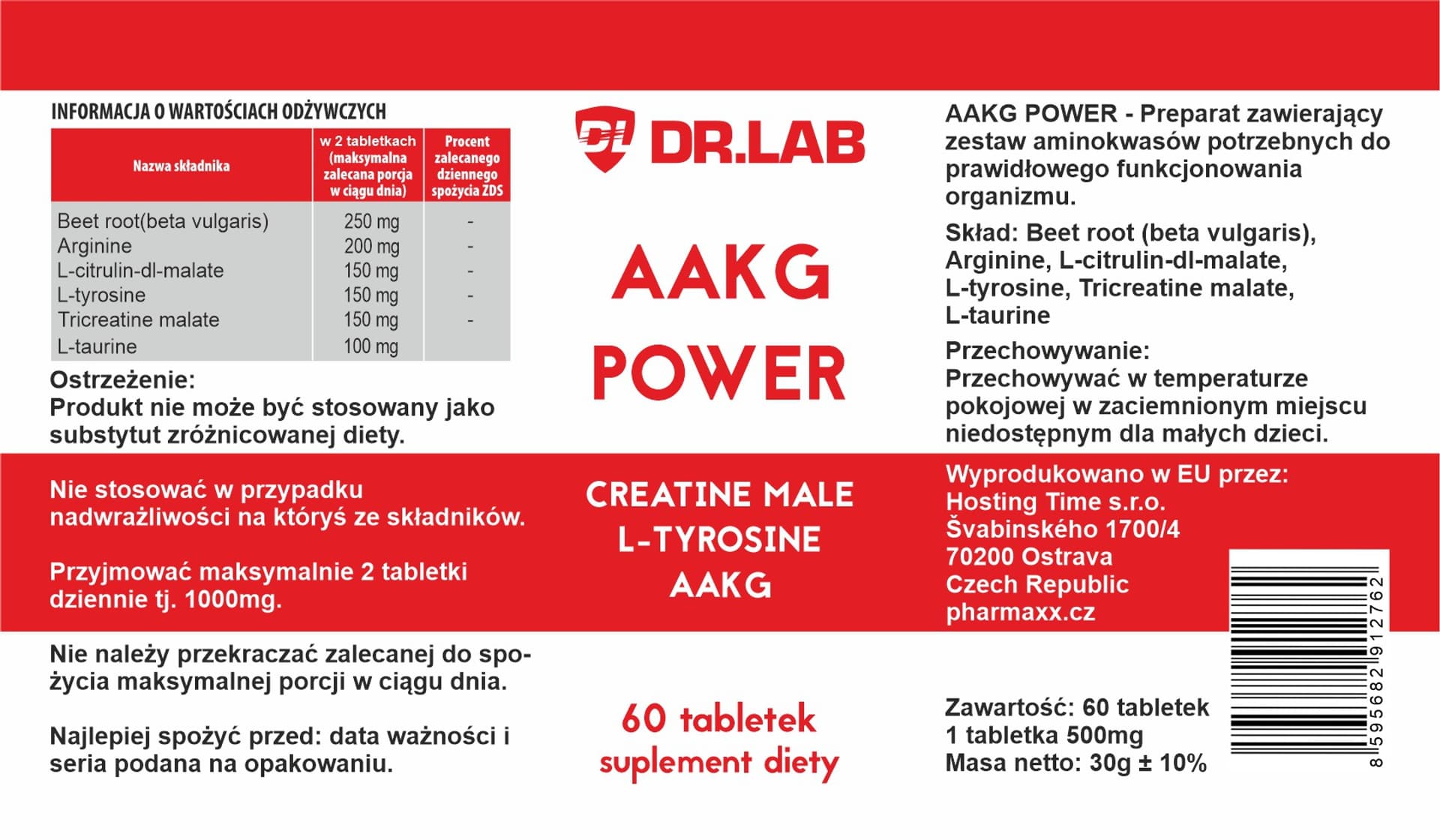 

Dr.Lab AAKG POWER 60 kaps. suplemet diety