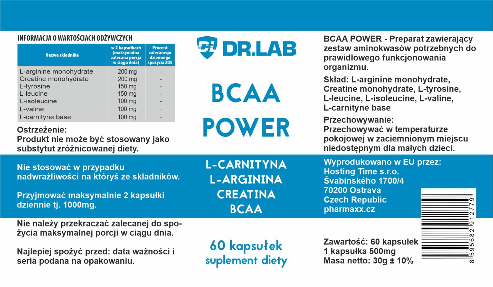 

Dr.Lab BCAA POWER 60 kaps. suplemet diety