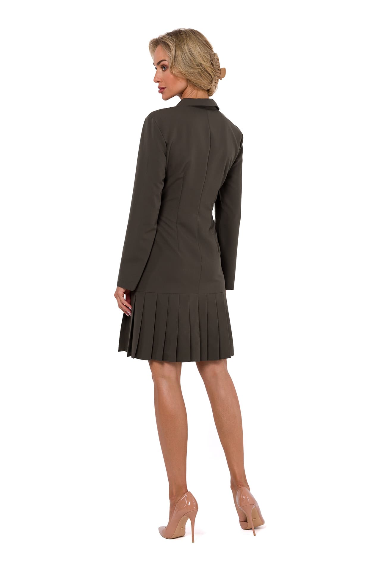 

M752 Sukienka z plisowanym dołem - khaki (kolor khaki, rozmiar L)