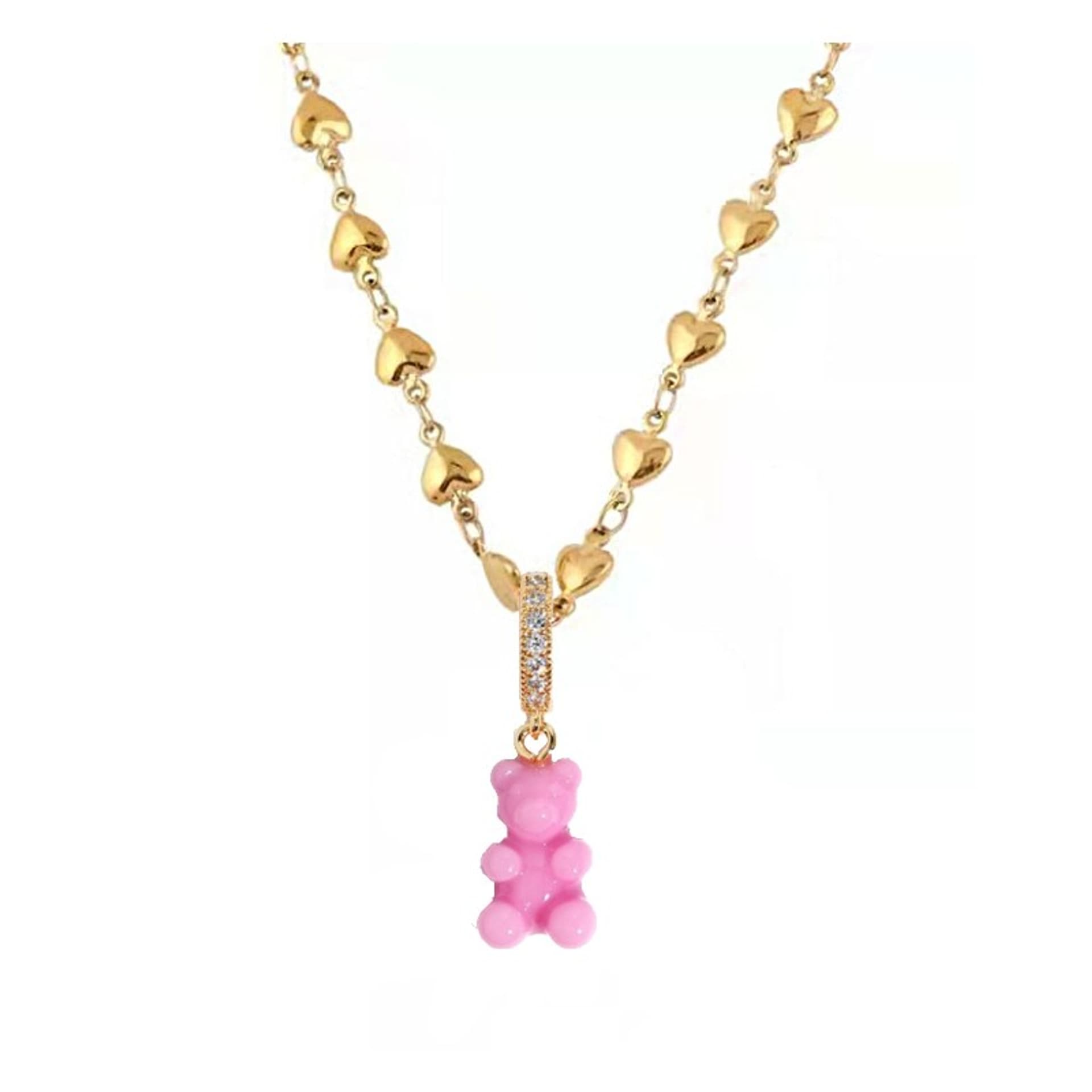 

Naszyjnik stal chirurgiczna pozłacana 14k miś pink NST1592R