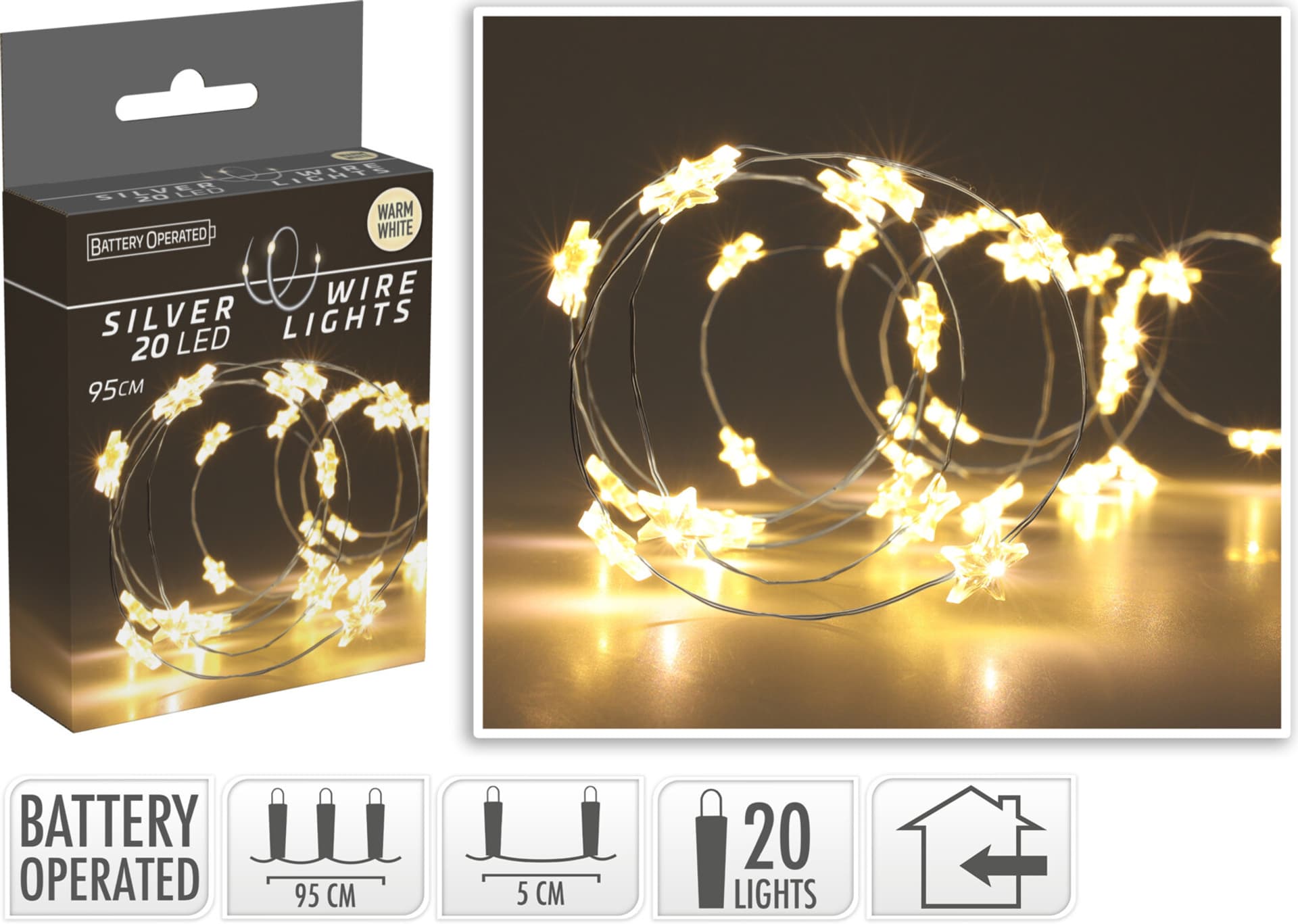 

ŁAŃCUCH 20LED WW 95cm 2x AA 1,5V