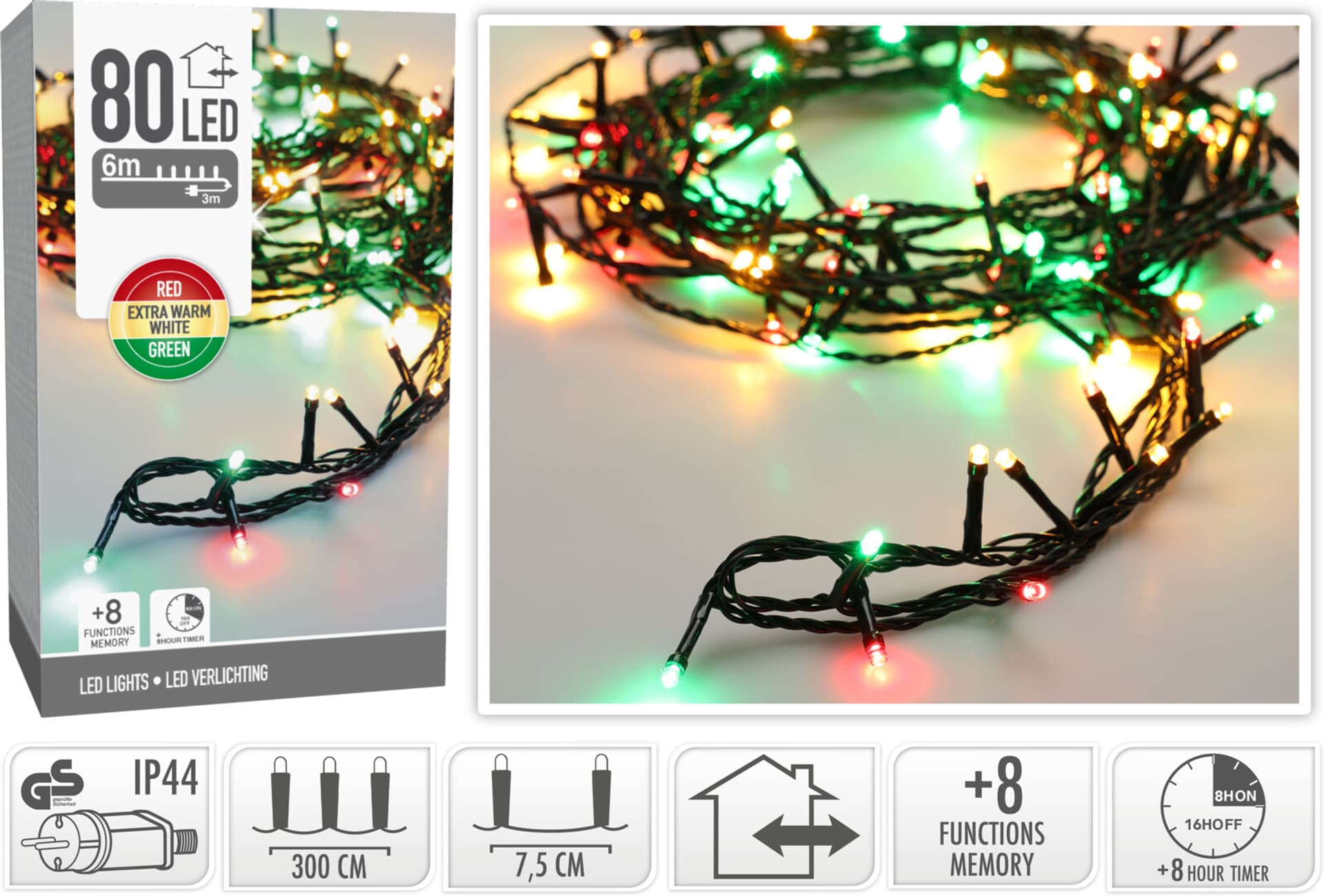

ŁAŃCUCH LED 80LED +8funkcji 6m