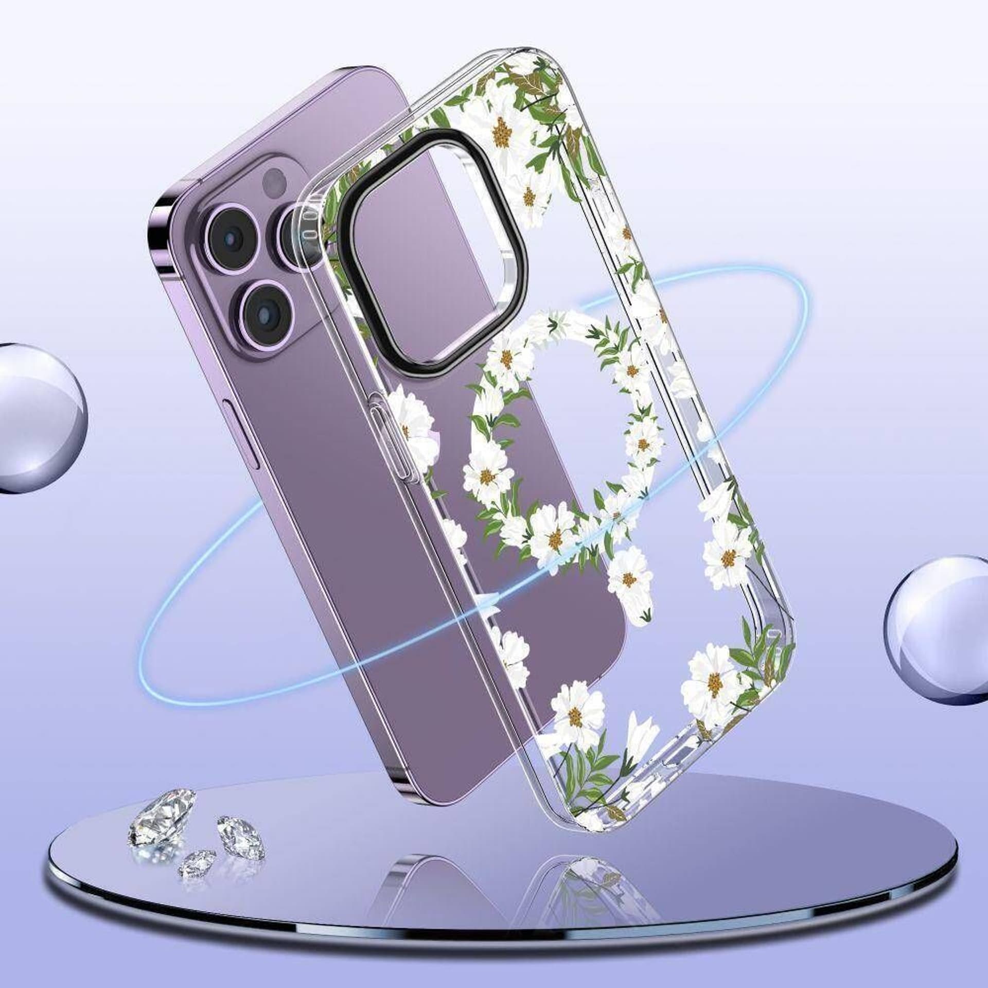 

Etui APPLE IPHONE 15 Tech-Protect MagMood MagSafe White Daisy transparentne