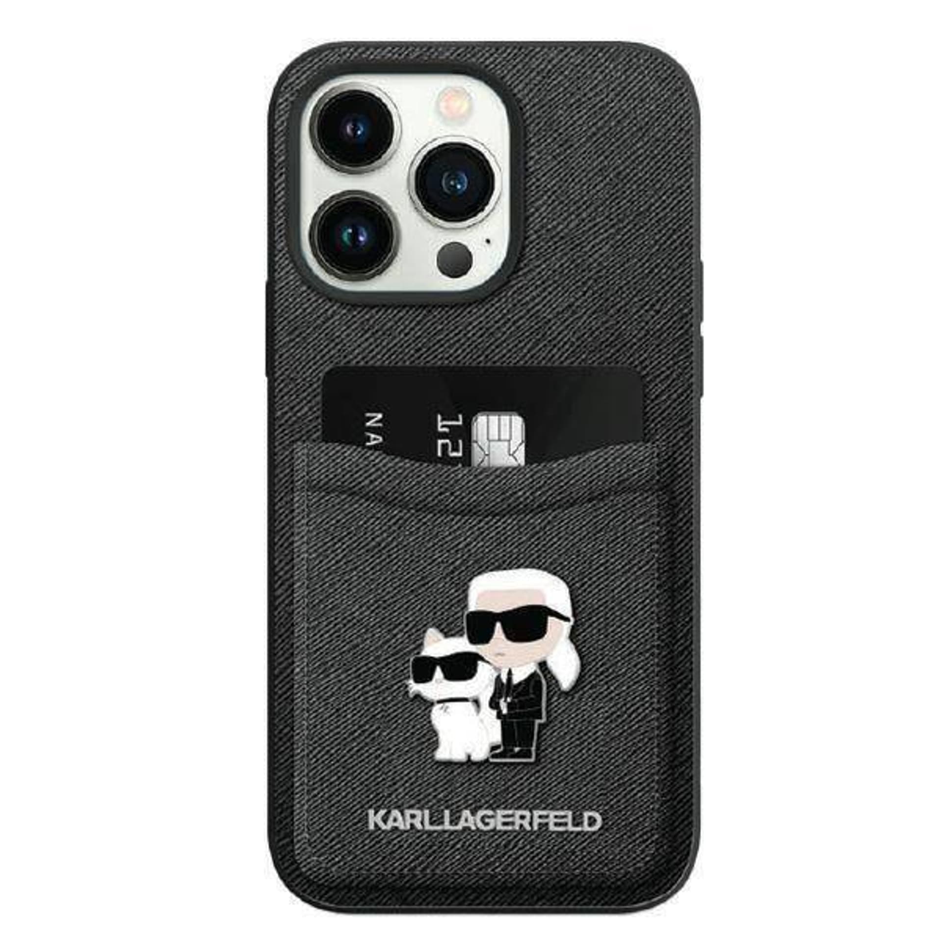 

Karl Lagerfeld KLHCP15XSAPKCNPK iPhone 15 Pro Max 6.7" czarny/black hardcase Saffiano Cardslot KC Metal Pin