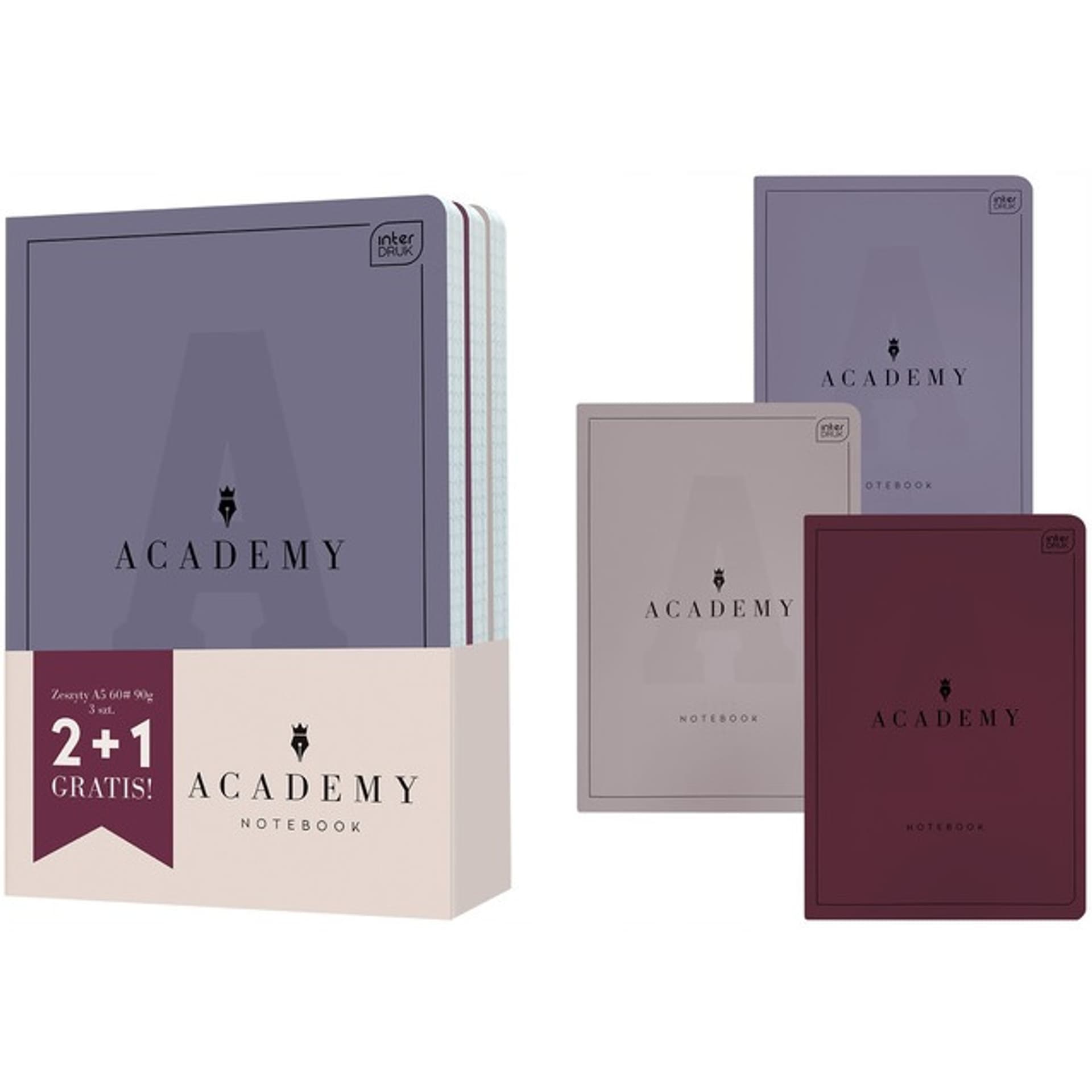 

Zeszyt A5 60k linia ACADEMY 2+1 gratis mix okładek INTERDRUK