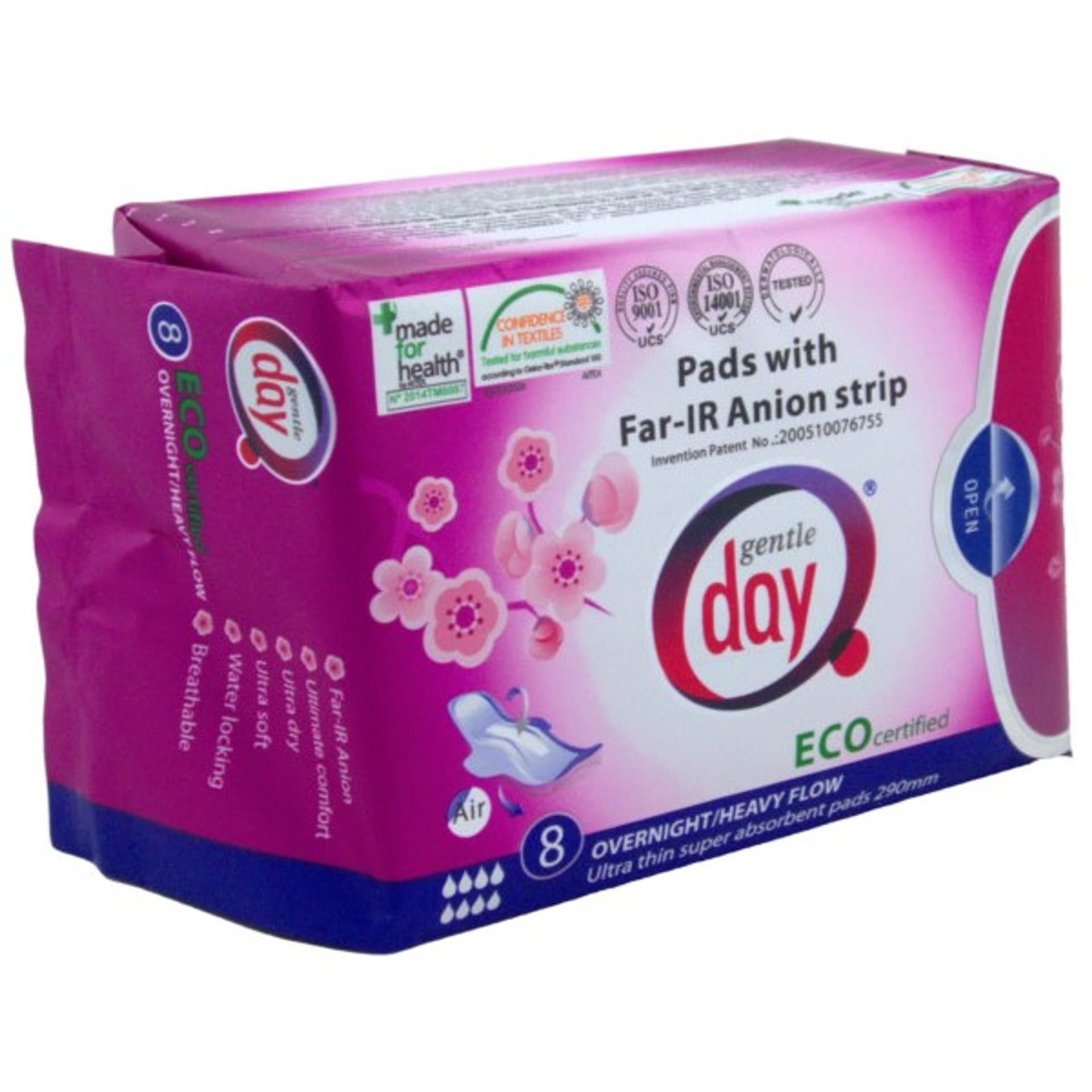 

Gentle Day Pads With Far-IR Anion Strip podpaski higieniczne na noc z paskiem anionowym eco 8szt