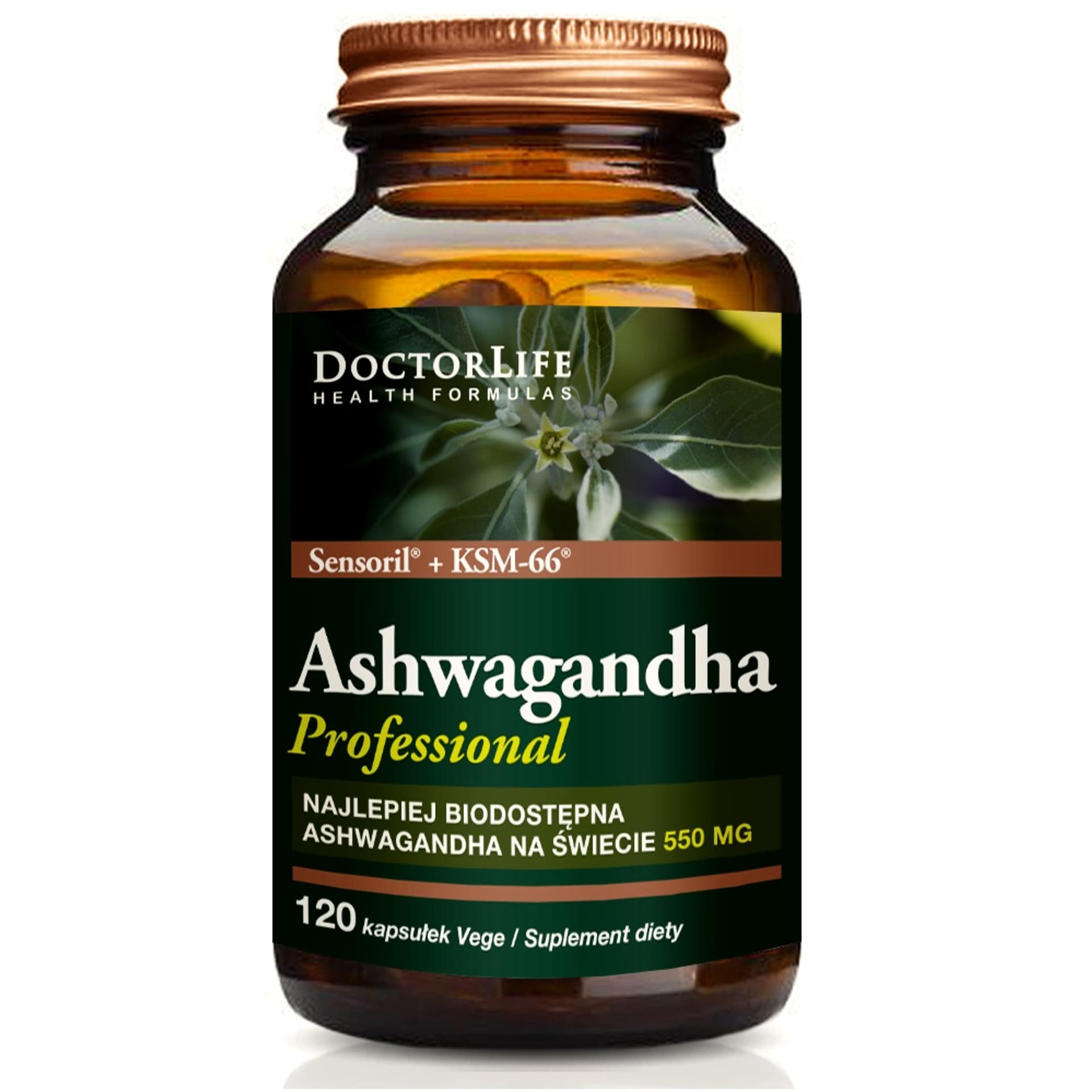 

Doctor Life Ashwagandha KSM-66+ Sensoril ekstrakt z korzenia 550mg suplement diety 120 kapsułek