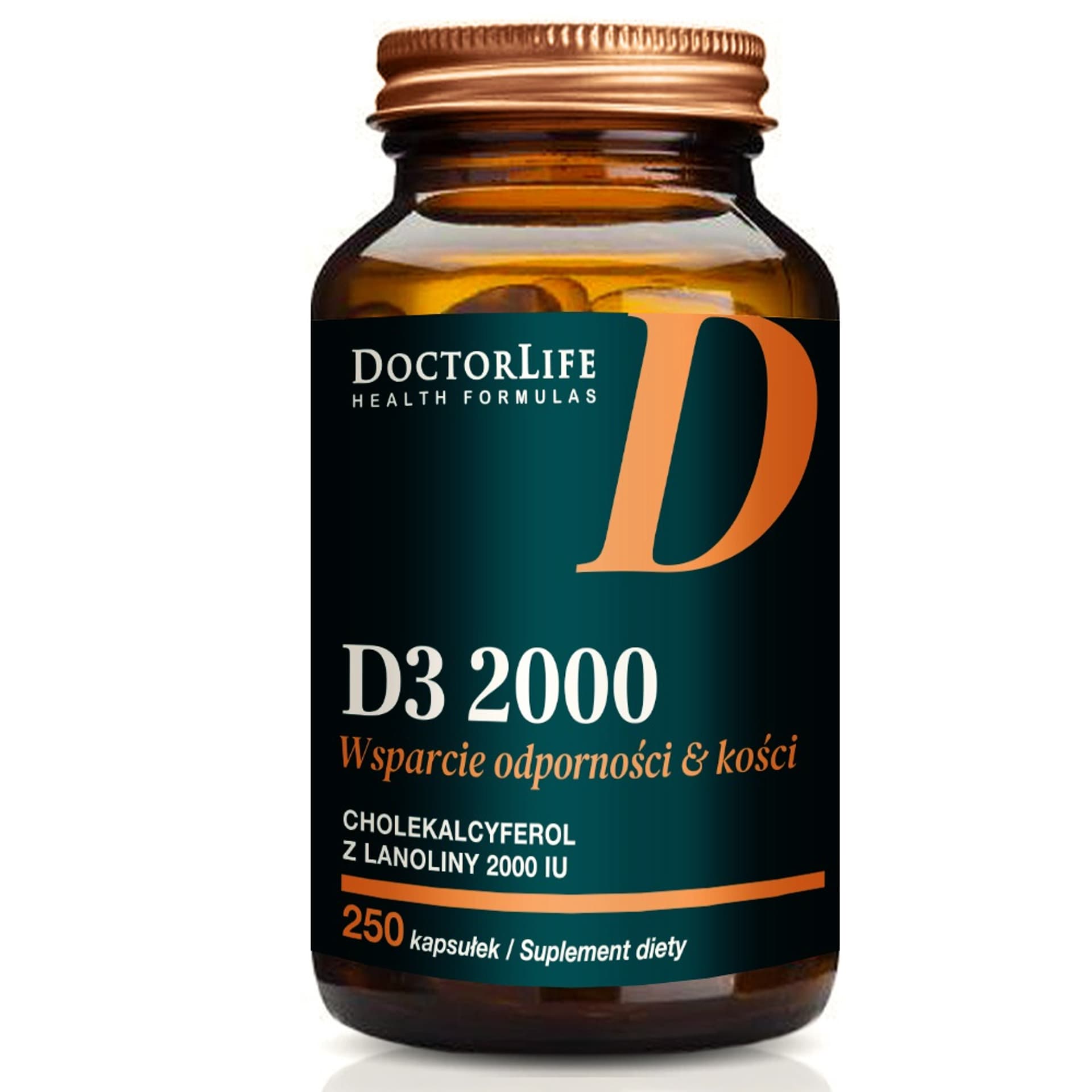 

Doctor Life D3 2000 z Lanoliny w oliwie z oliwek suplement diety 250 kapsułek