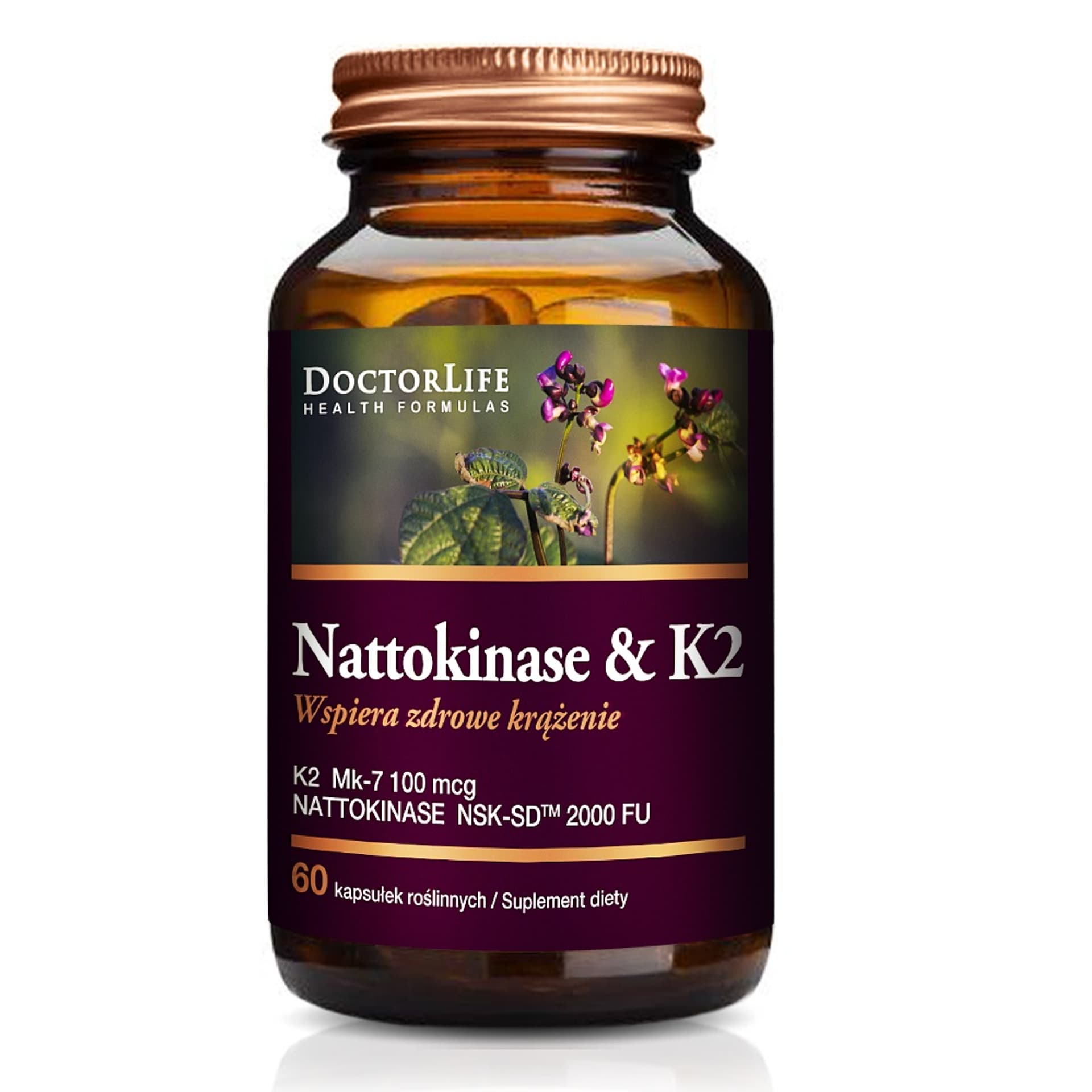 

Doctor Life Nattokinase K2 Mk-7 100mcg wspiera zdrowe krążenie suplement diety 60 kapsułek