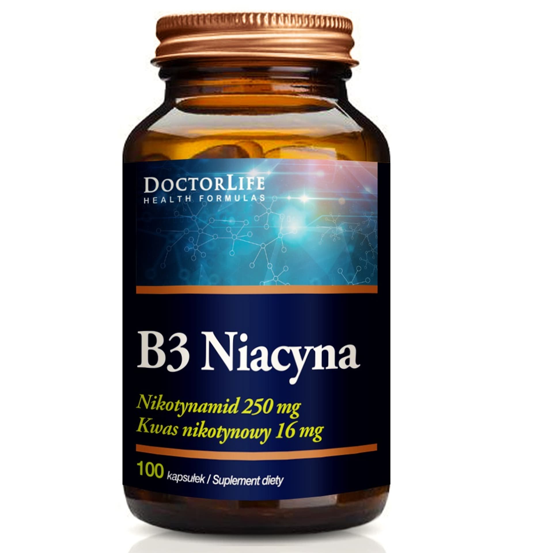 

Doctor Life Niacinamide Vitamin B3 amid kwasu nikotynowego 500mg suplement diety 100 kapsułek