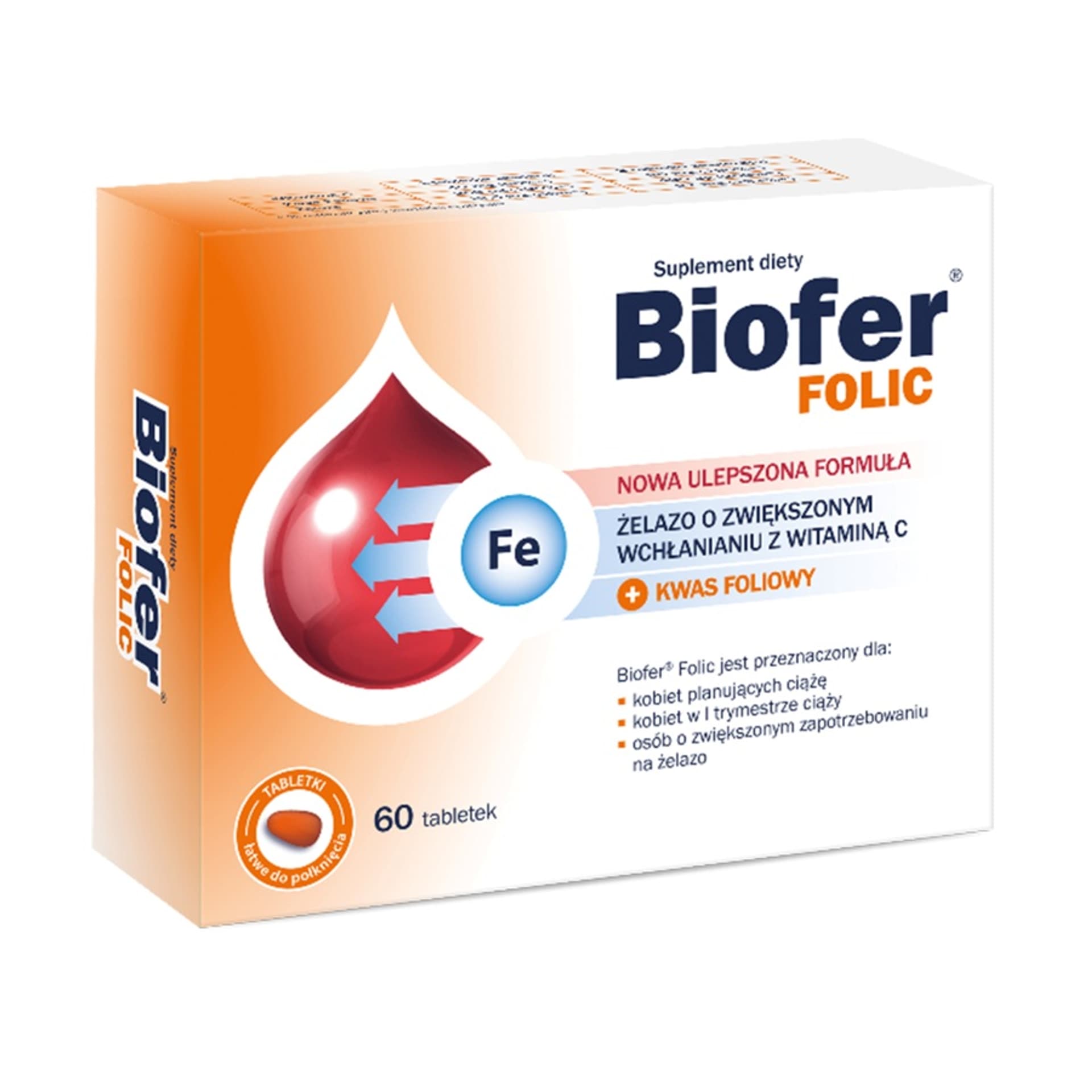 

Biofer Folic żelazo o zwiększonym wchłanianiu z witaminą C i kwasem foliowym 60 tabletek