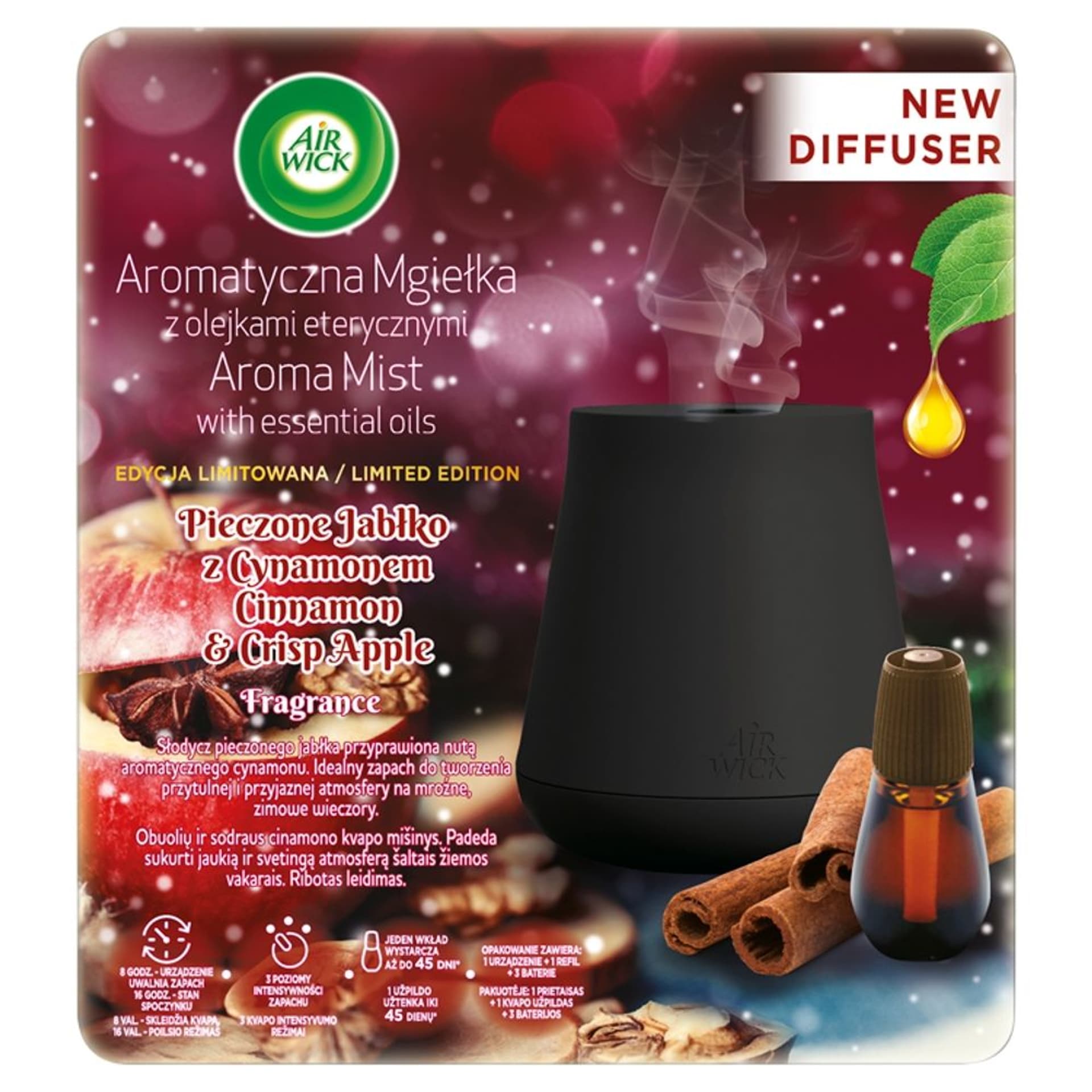 

AIR WICK SET Essential Mist Aroma odświeżacz powietrza 300g + wkład Jabłko Cynamon 20ml