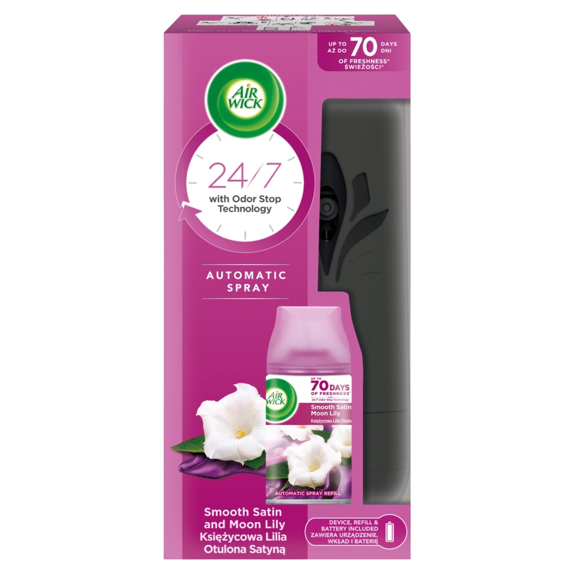 

AIR WICK SET Freshmatic automatyczny odświeżacz powietrza + wkład zapachowy Księżycowa Lilia Otulona Satyną 250ml