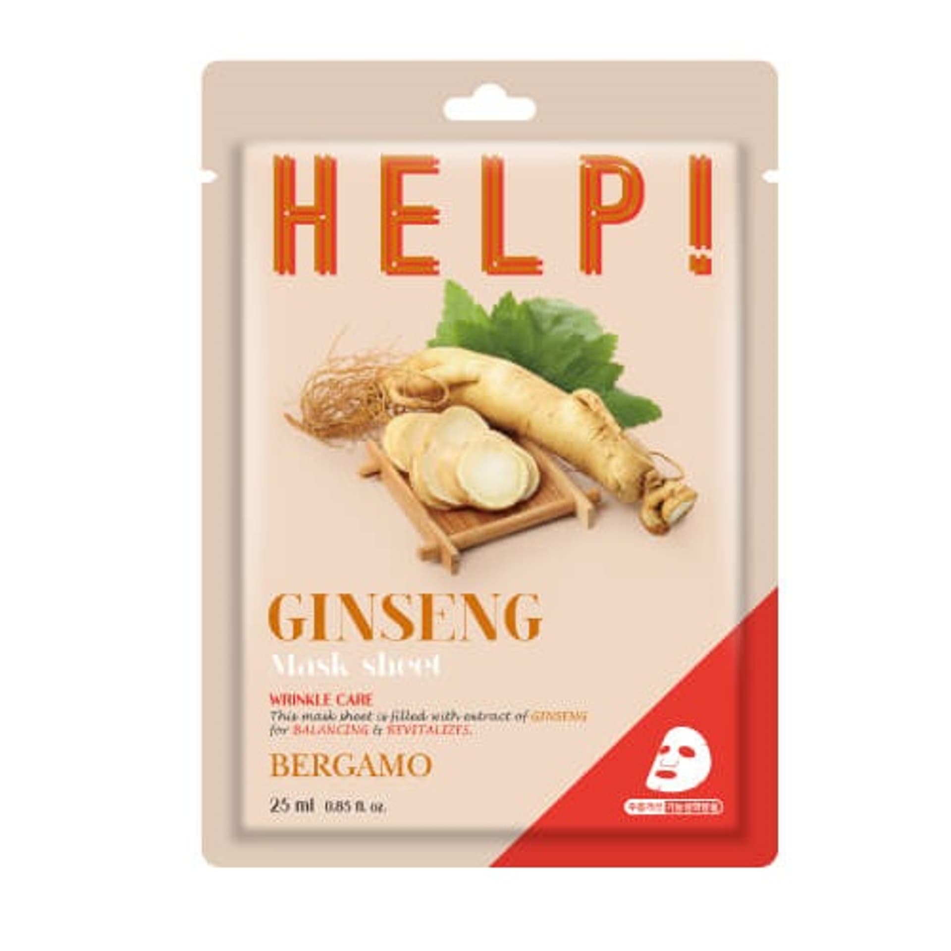 

BERGAMO Help Sheet Mask maska do twarzy z Ginseng 25ml