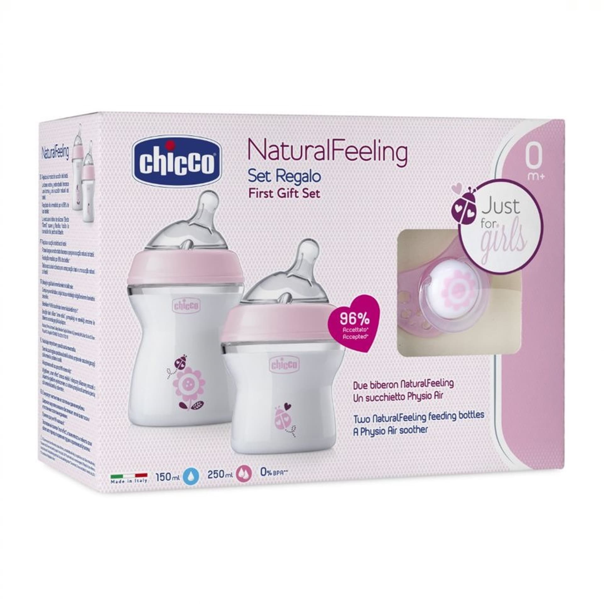 

CHICCO SET NaturalFeeling Zestaw do karmienia butelka 150ml 0m+ + butelka 250ml 2m+ + smoczek PhysioForma Comfort 0m+ Różowy