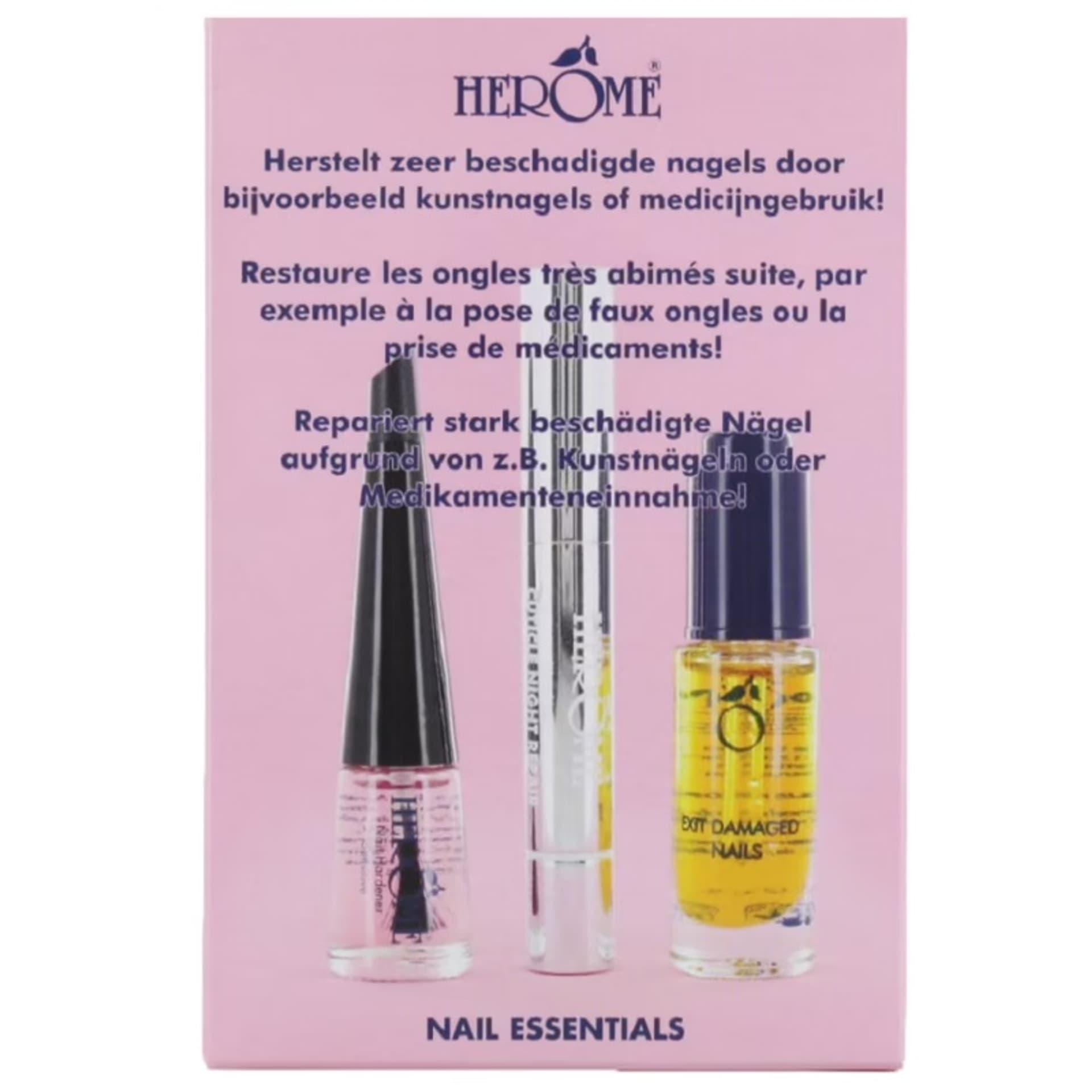 

HEROME SET Nail Essentials odżywka do paznokci 7ml + utwardzacz 4ml + kuracja do skórek 1,3ml