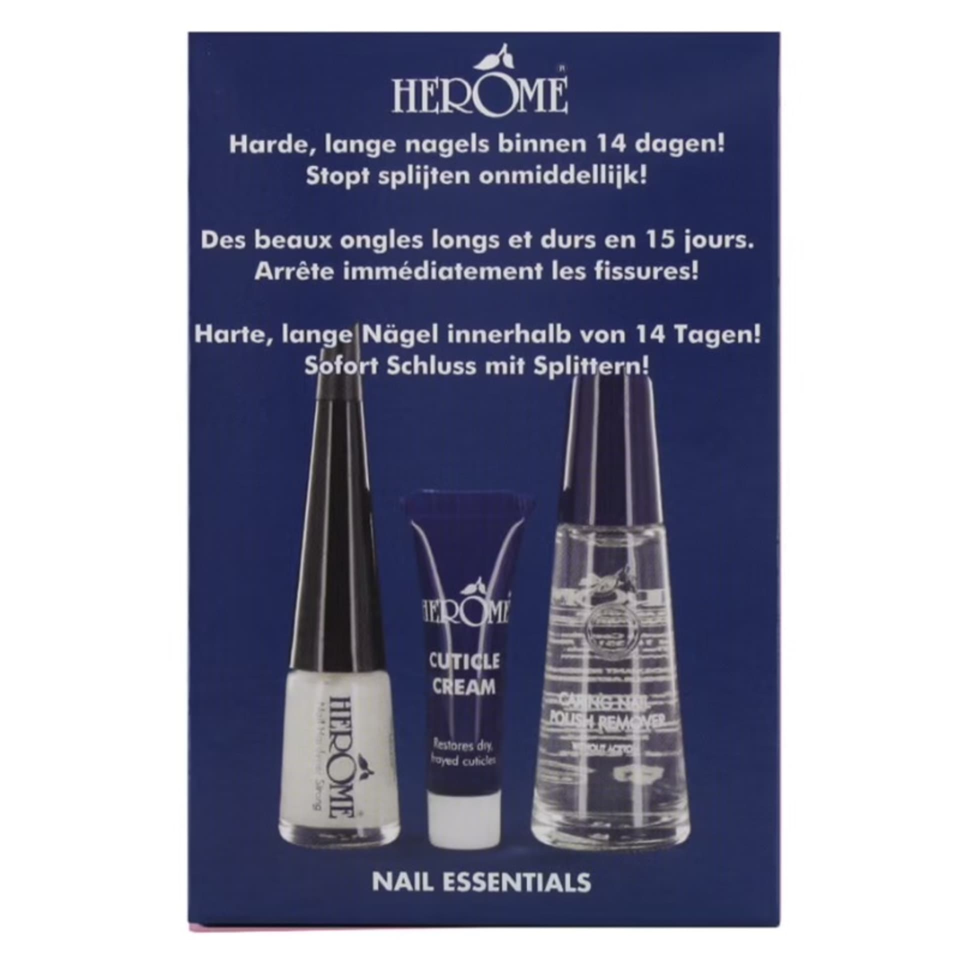 

HEROME SET Nail Essentials zmywacz do paznokci 10ml + utwardzacz 4ml + krem do skórek 3ml
