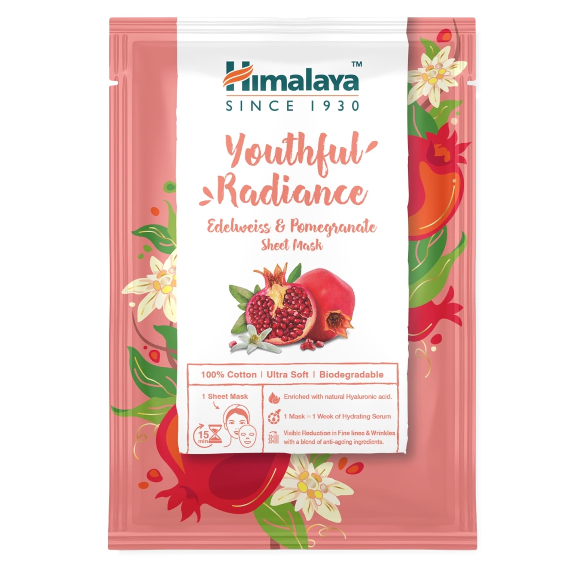 

HIMALAYA Odmładzająca maska do twarzy na tkaninie z szarotką górską i granatem 30ml