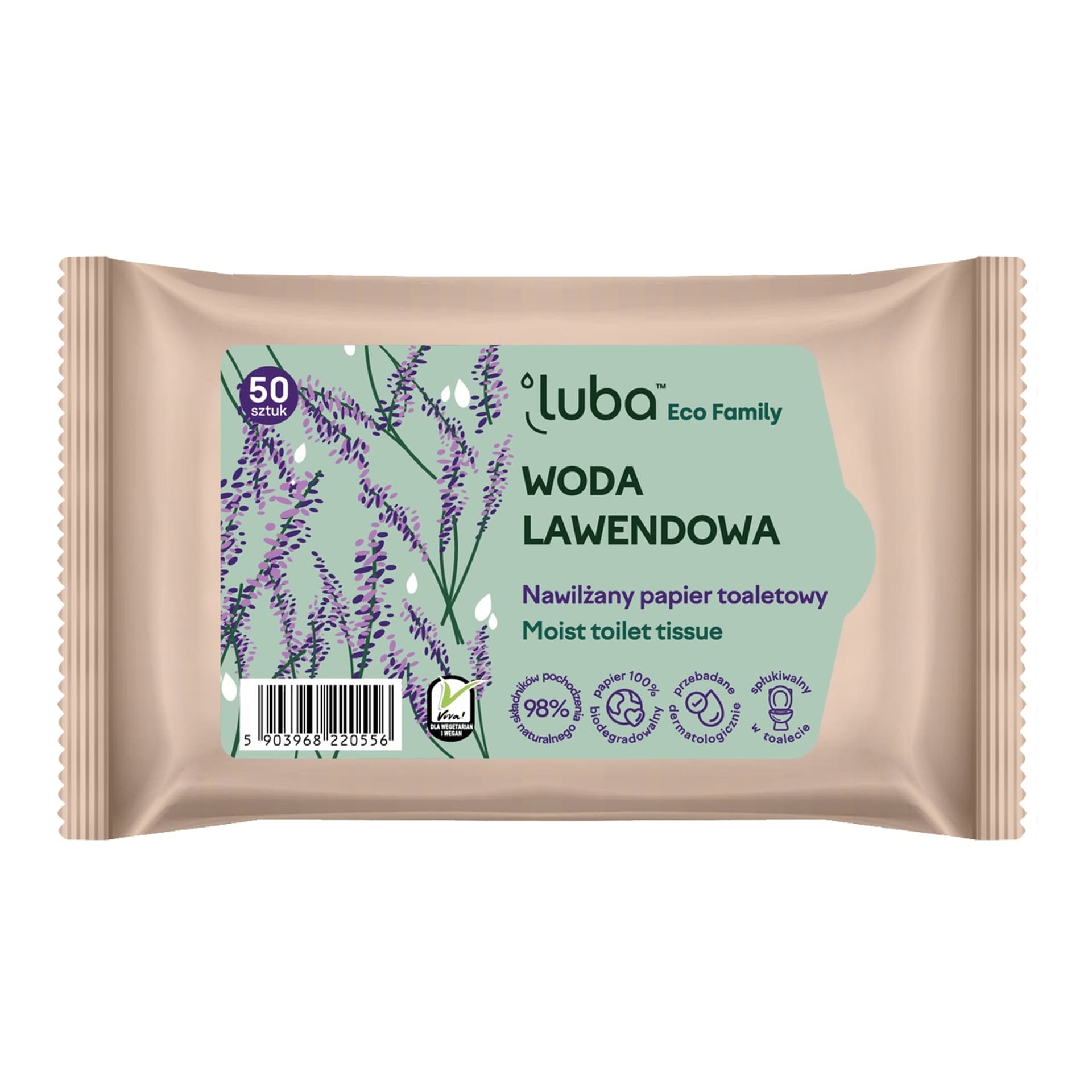 

LUBA Eco Family nawilżany papier toaletowy z Wodą Lawendową 50szt.