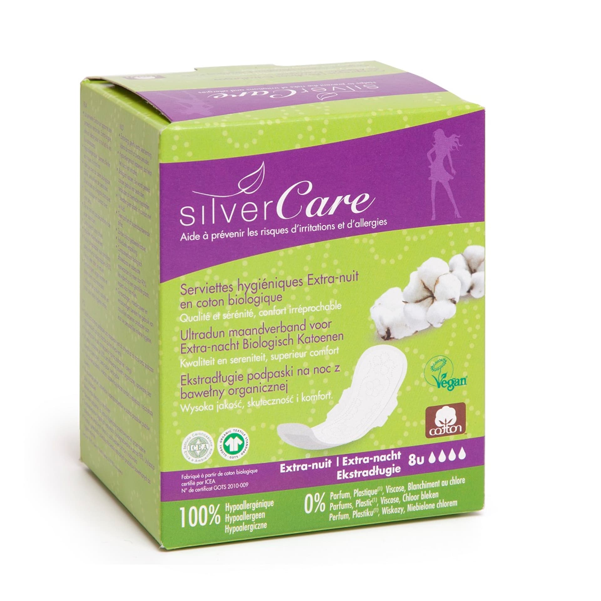 

MASMI Silver Care ekstradługie podpaski na noc z bawełny organicznej 8szt.
