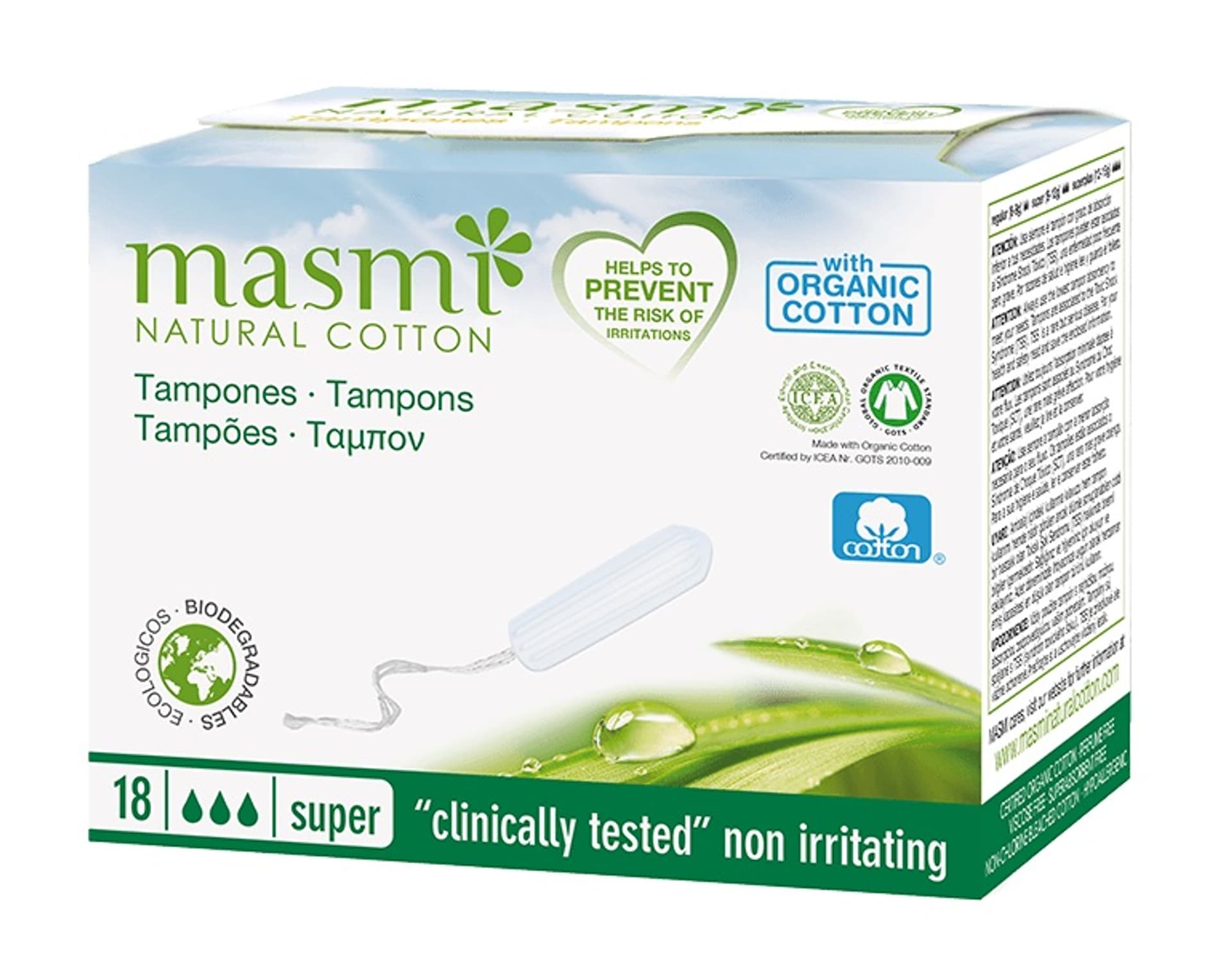 

MASMI Tampons tampony z bawełny organicznej Super 18szt