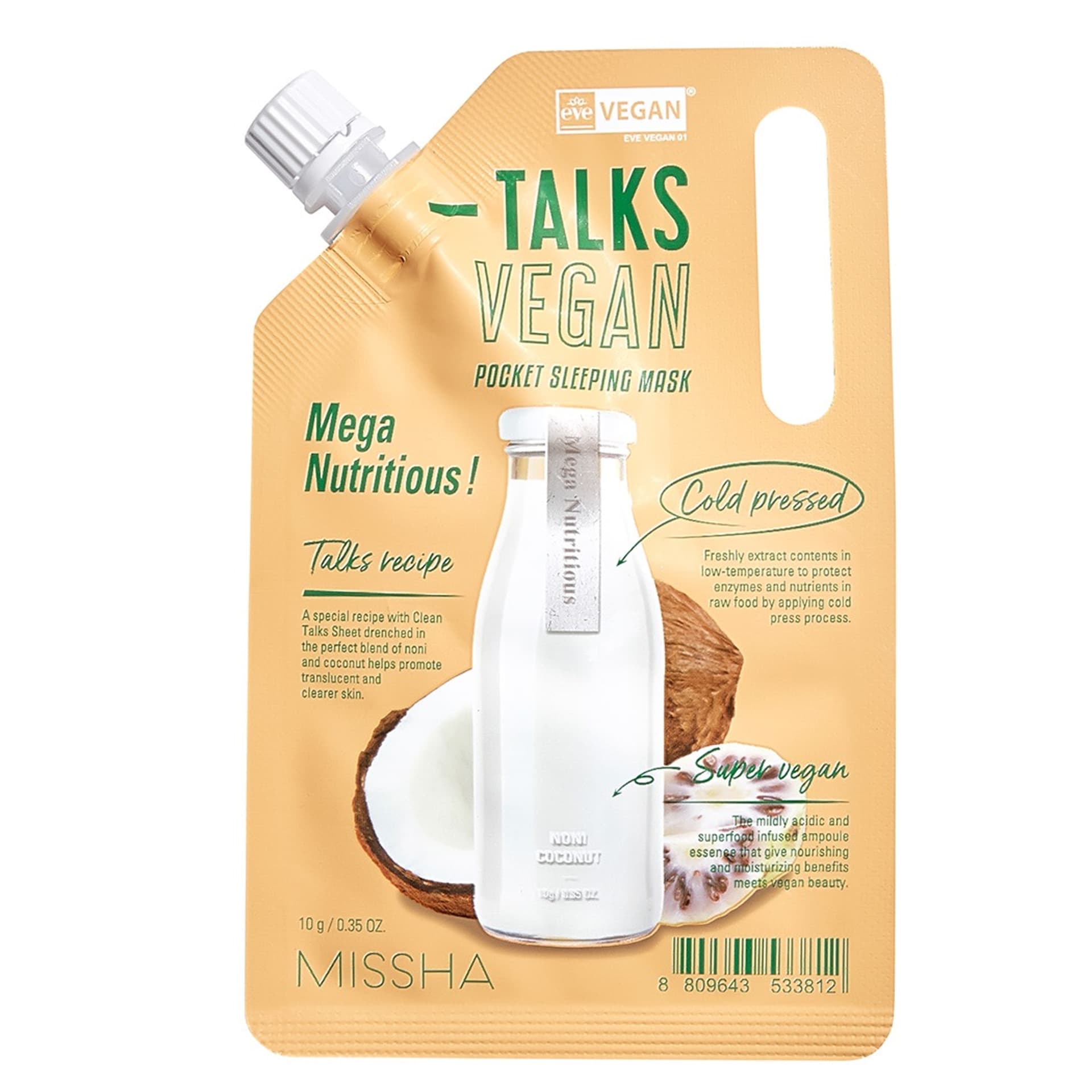 

MISSHA Talks Vegan Pocket Sleeping Mask nawilżająco-odżywcza maseczka w płachcie na bazie ekstraktów z morindy i kokosa Mega Nutritious 27g