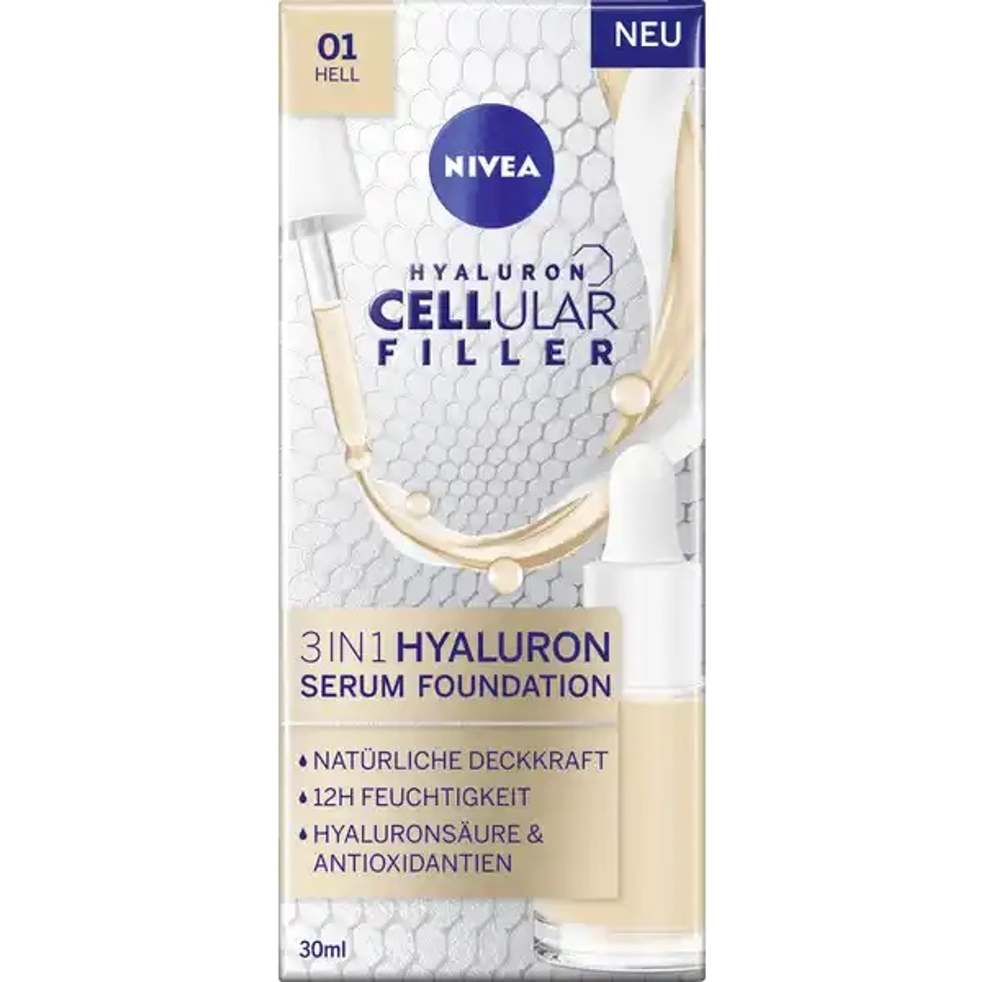 

NIVEA Cellular Filler 3in1 Hyaluron Serum Foundation podkład do twarzy 01 Hell 30ml
