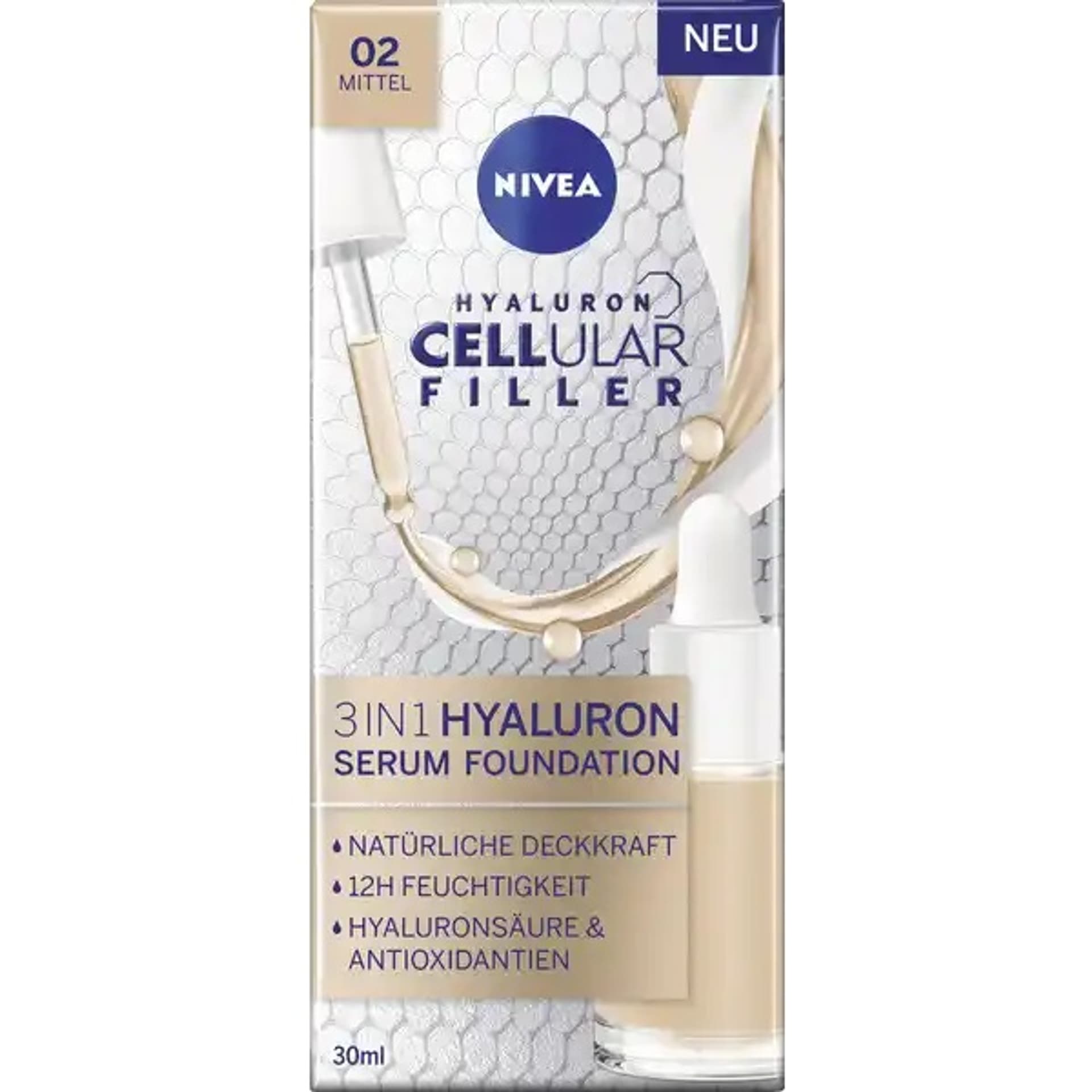 

NIVEA Cellular Filler 3in1 Hyaluron Serum Foundation podkład do twarzy 02 Mittel 30ml