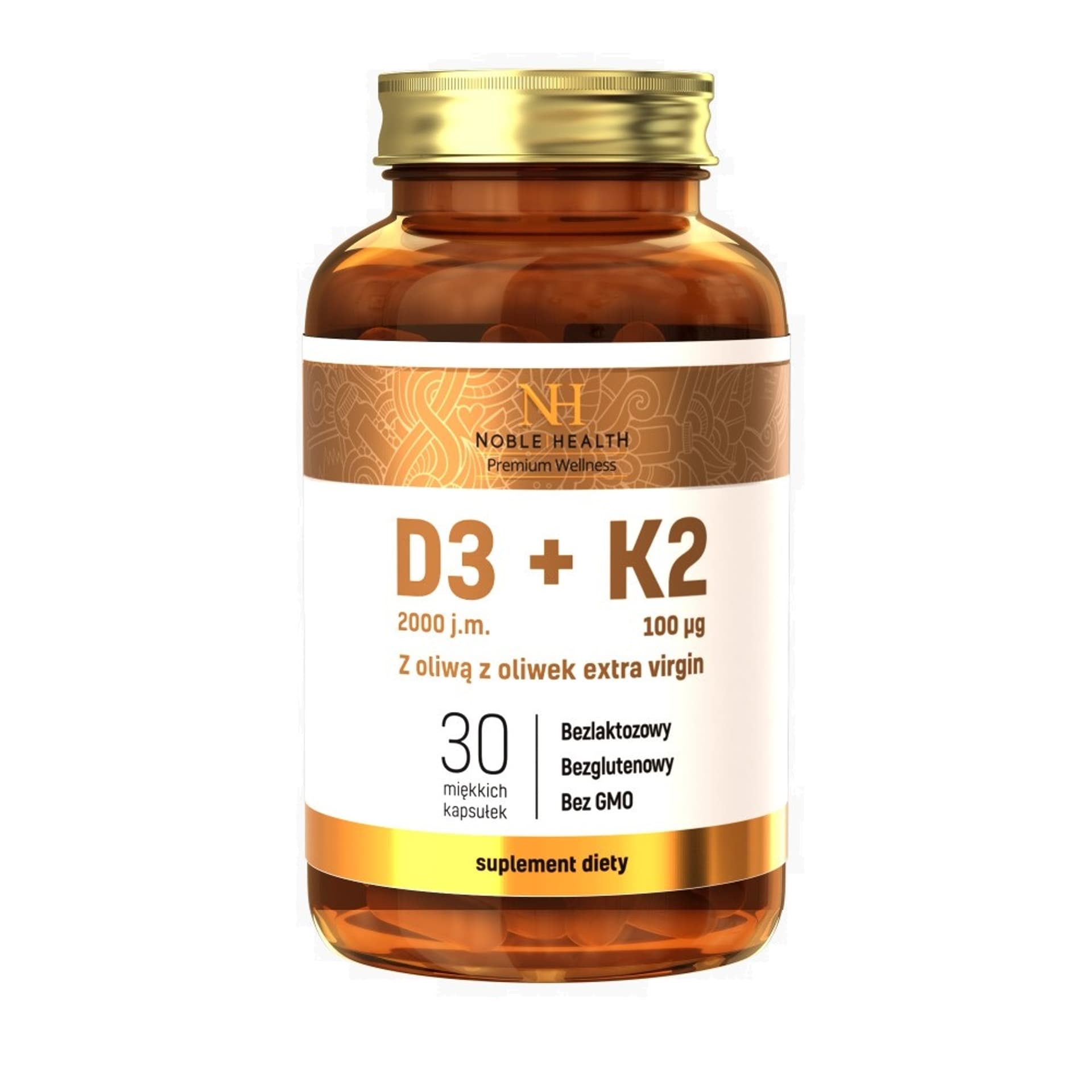 

NOBLE HEALTH D3 + K2 w oliwie z oliwek extra virgin suplement diety 30 kapsułek